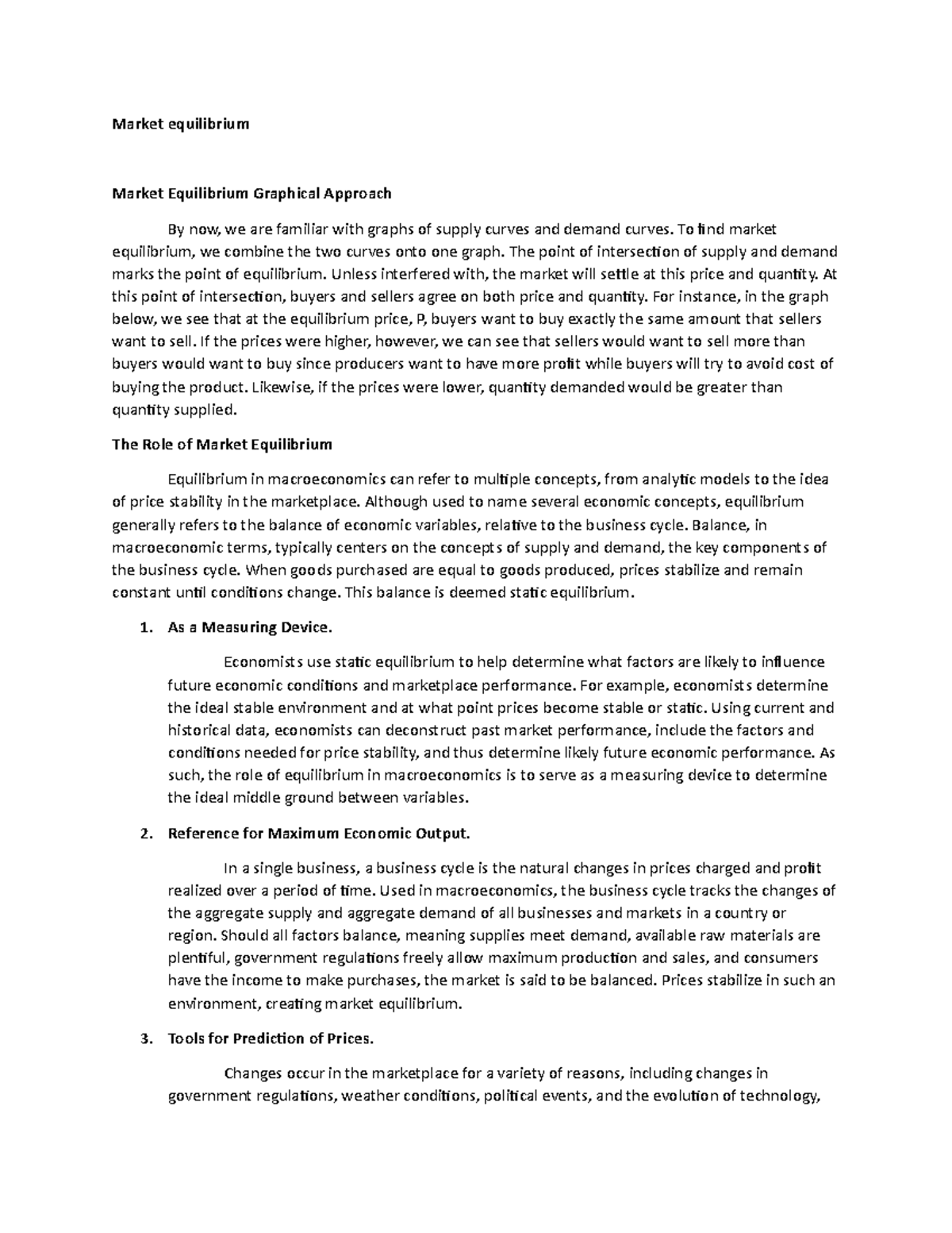 Market equilibrium - Market equilibrium Market Equilibrium Graphical ...