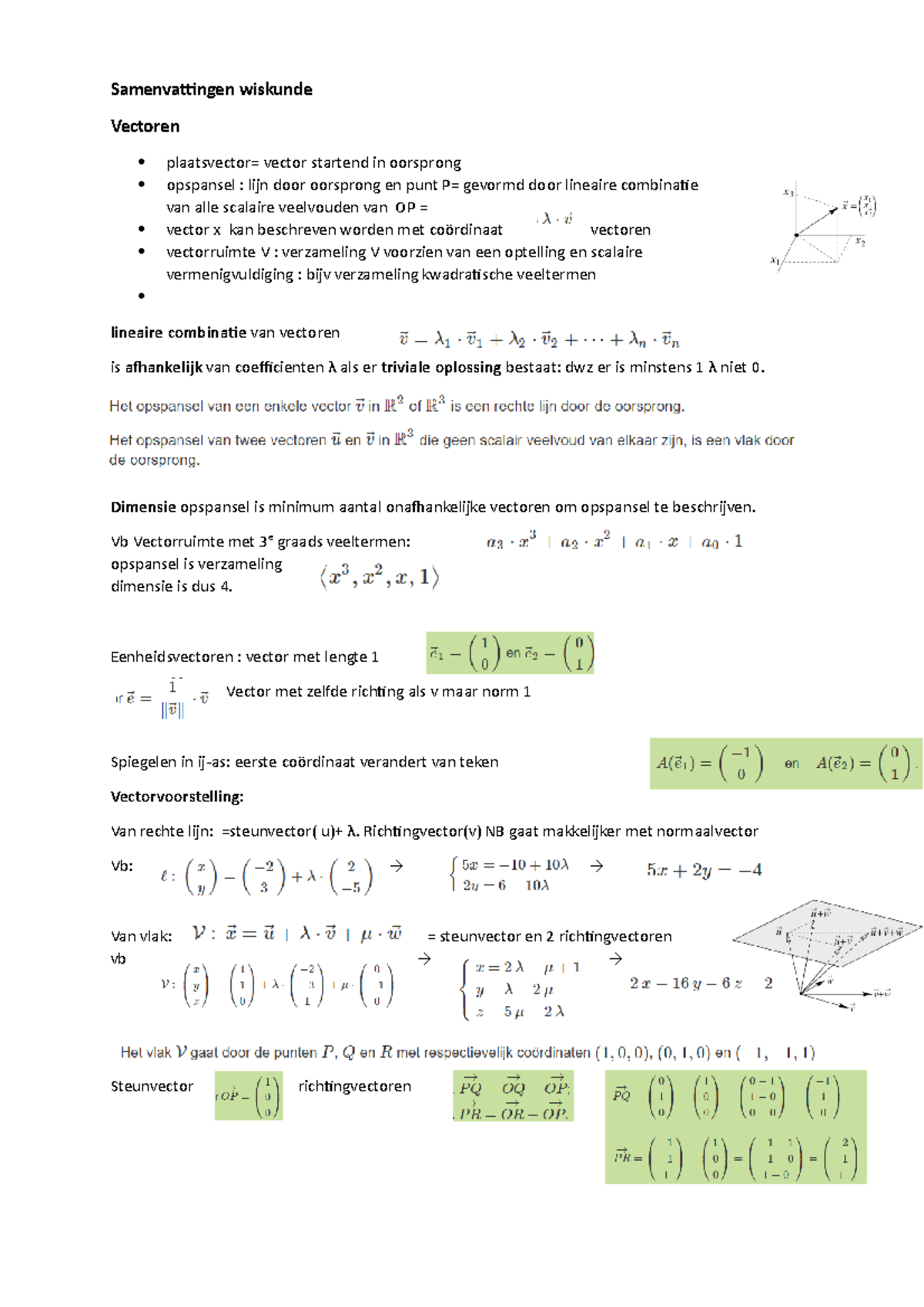 Samenvattingen-wiskunde - Samenvattingen Wiskunde Vectoren Plaatsvector ...