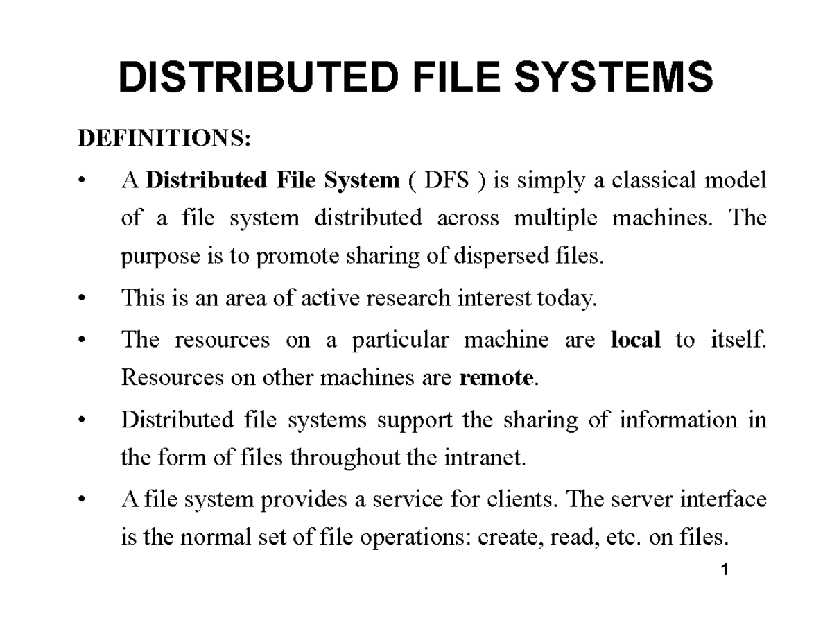 DC - Distributed File Systems (DFS) aaa - DISTRIBUTED FILE SYSTEMS ...