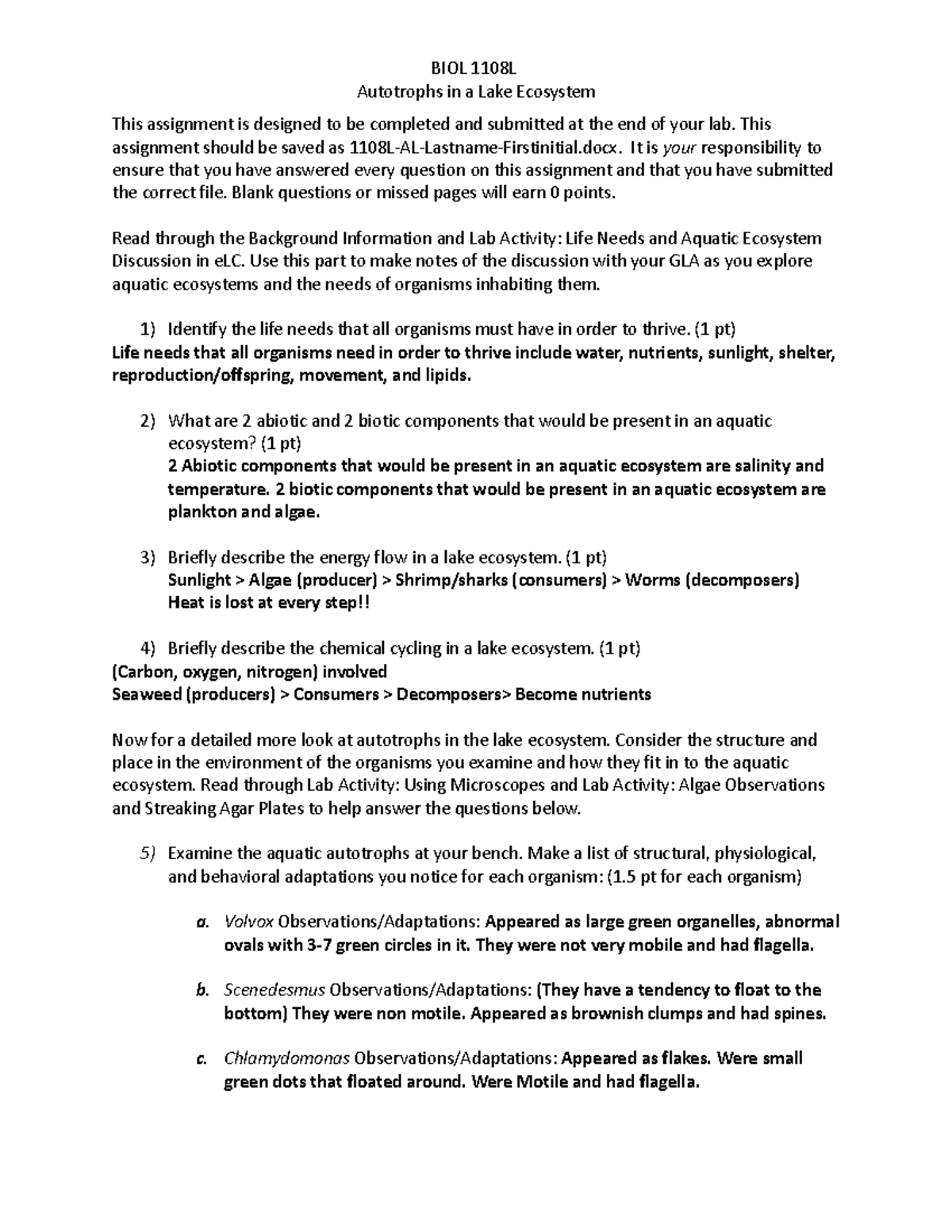 1108L-AL-Otiti-S - nknk - BIOL 1108L Autotrophs in a Lake Ecosystem ...