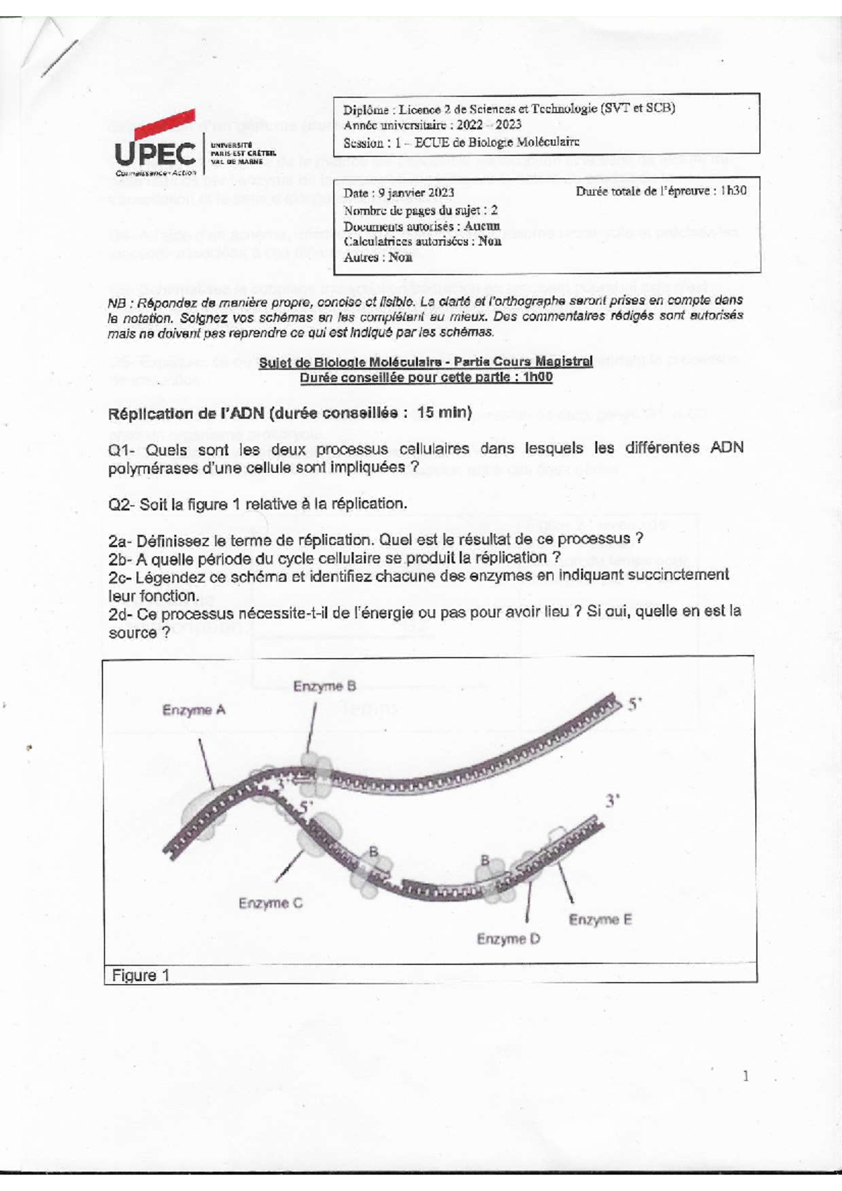 Bio mol janvier 2023 p1 pdf - Biologie moléculaire S3 - Studocu