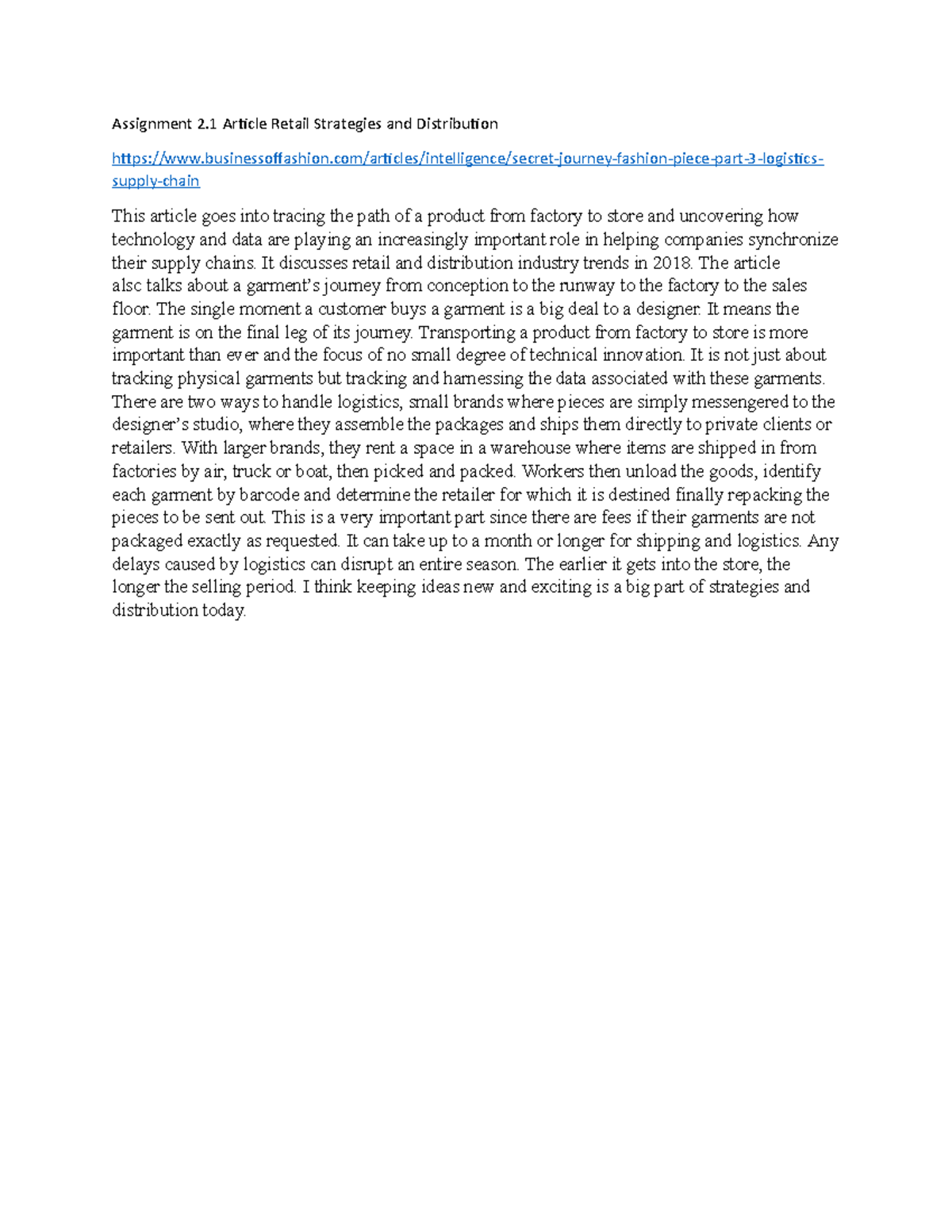 Assignment 2.1 Article Retail Strategies and Distribution - Assignment ...