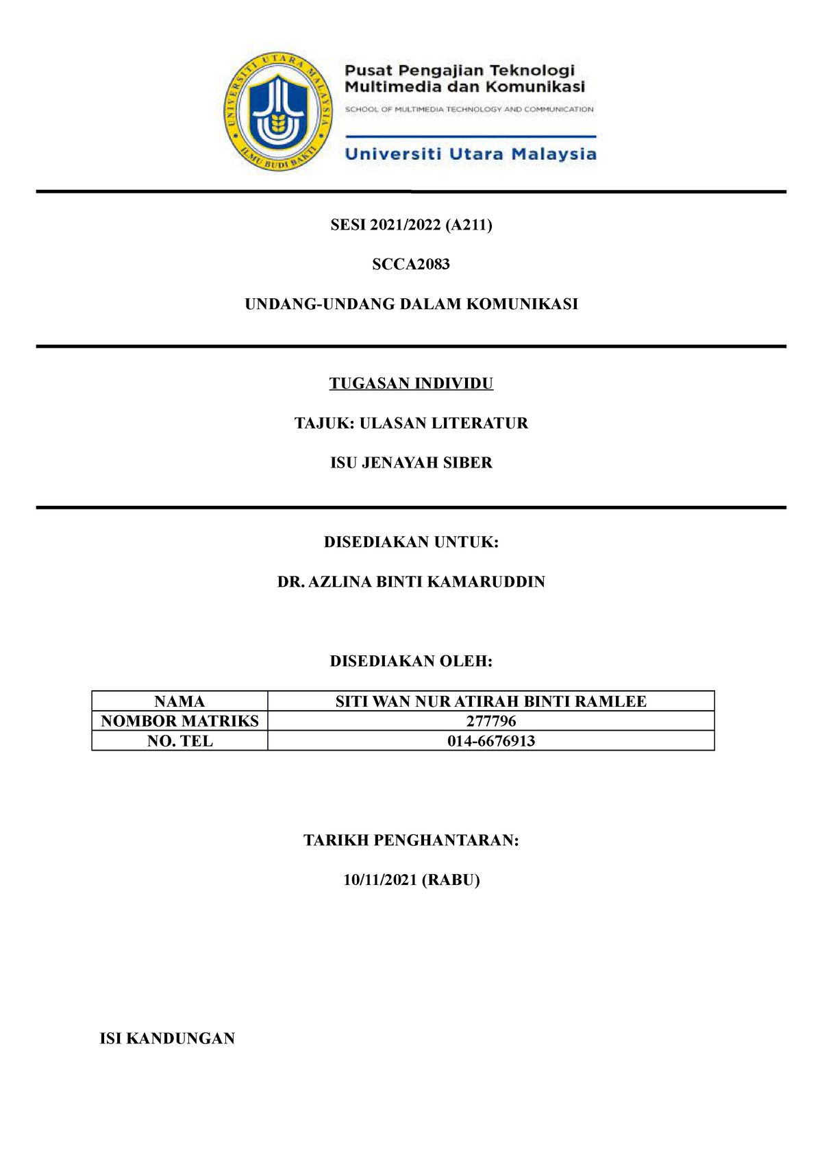 Ulasan Literatur - Isu Jenayah Siber - Communication law - UUM - Studocu