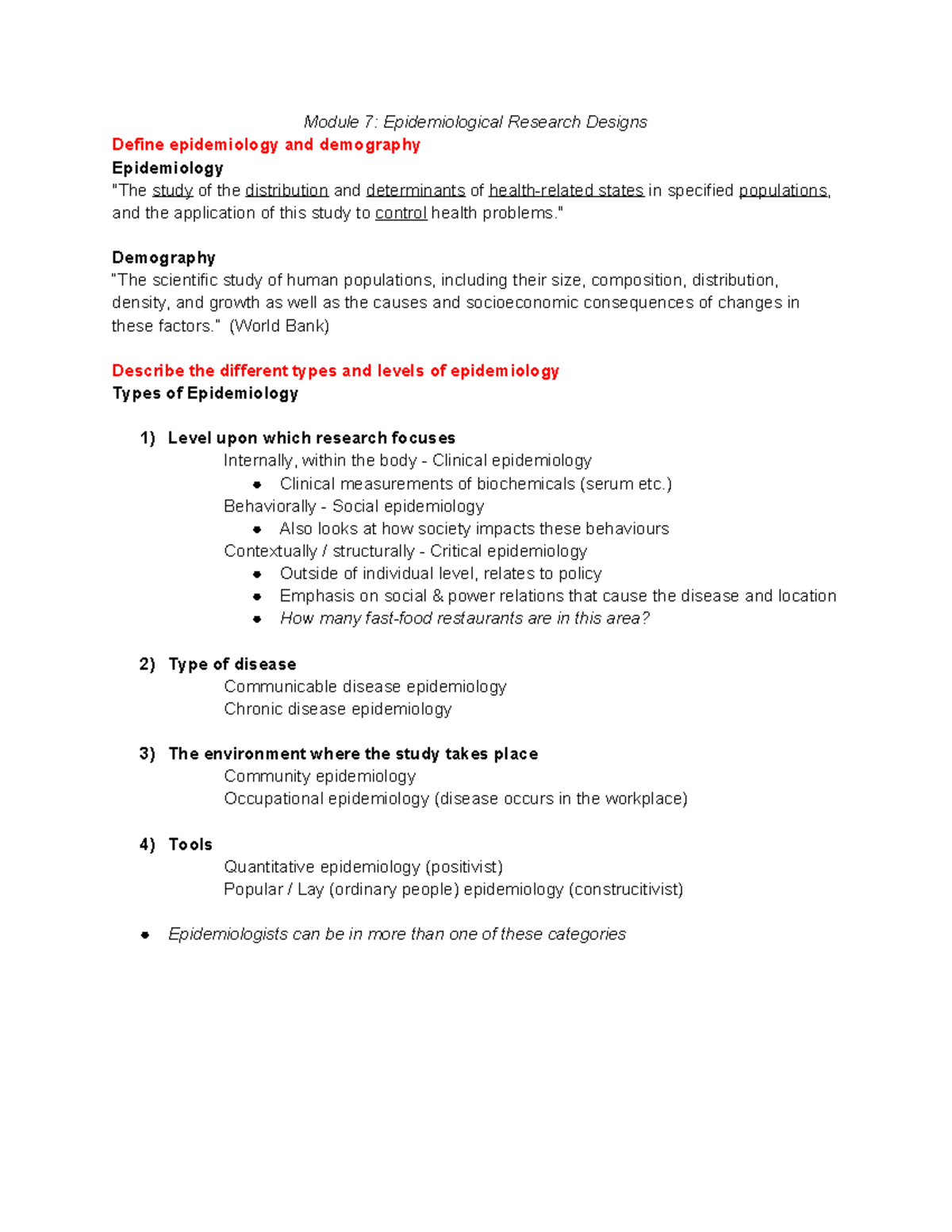 Research Methods (Midterm 2) - Module 7: Epidemiological Research ...
