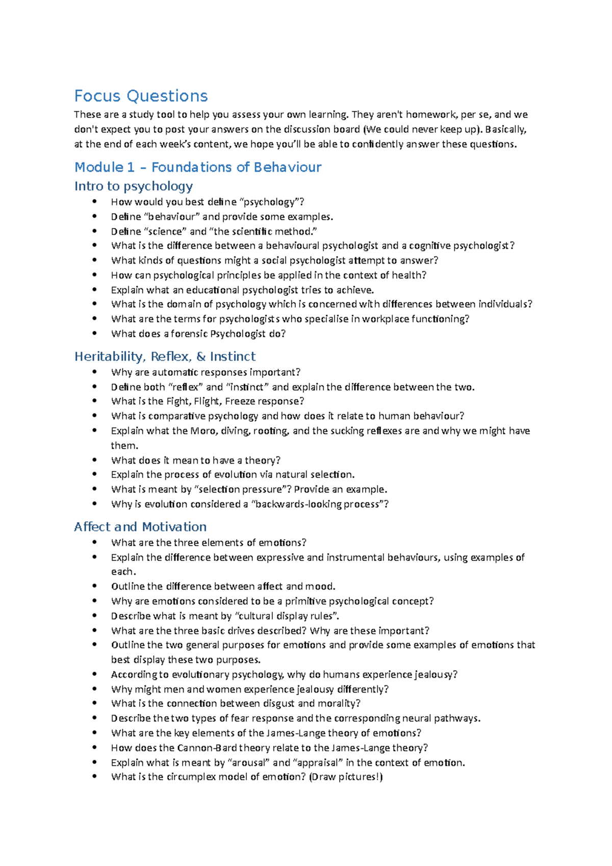 HPS111 T1 Week 4 Focus Questions Neuroanatomy - Focus Questions These ...