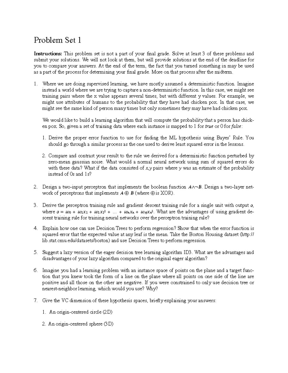 Problem Set 1 - Solve at least 3 of these problems and submit your ...