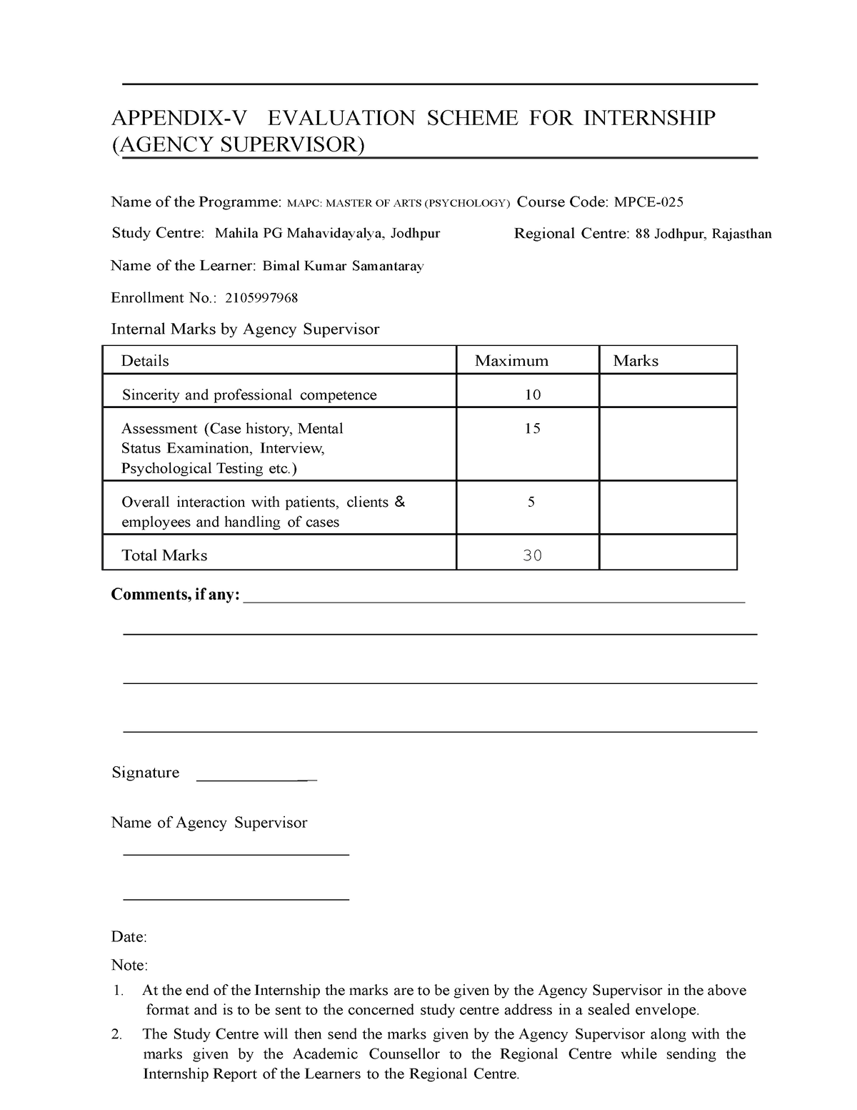 Appendix 5 - Evaluation Scheme For Internship - APPENDIX-V EVALUATION ...