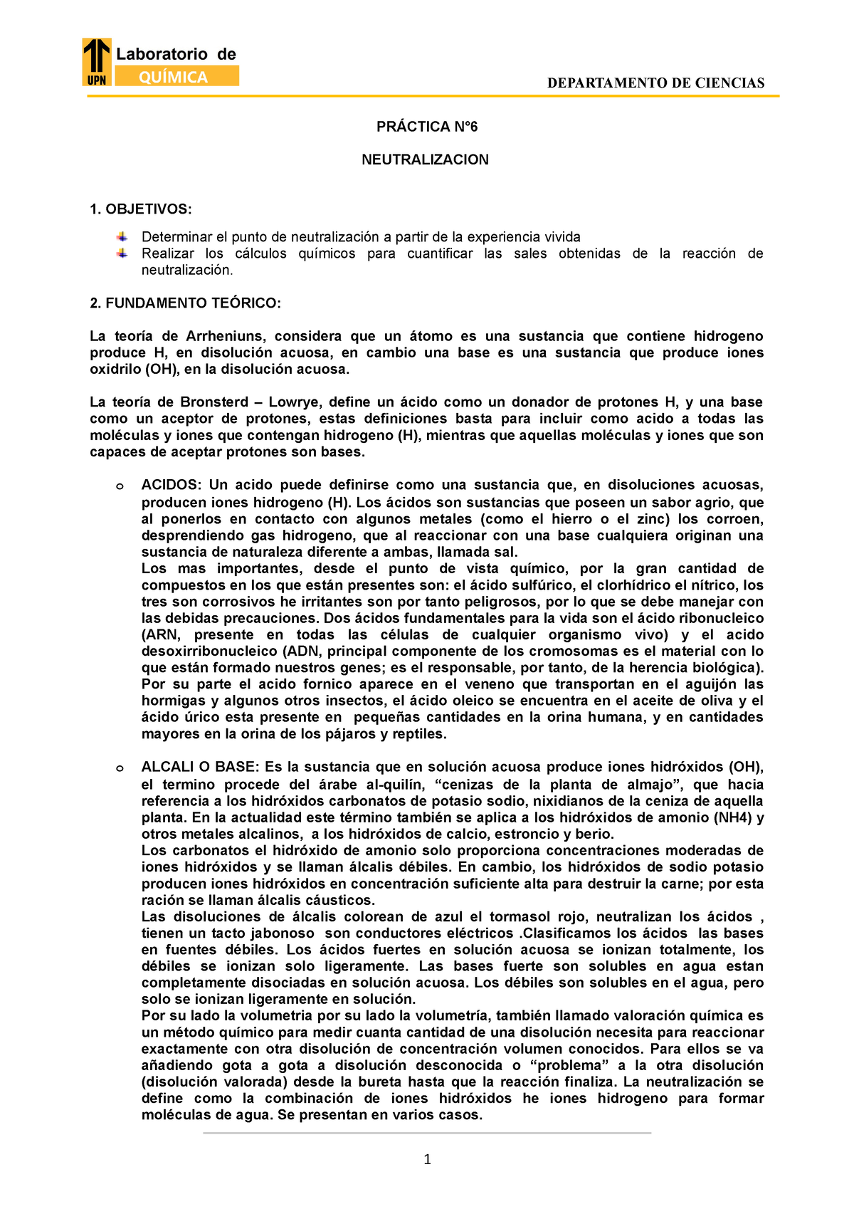 JP Formato Informe Práctica De Lab. N°5 Neutralización - DEPARTAMENTO ...