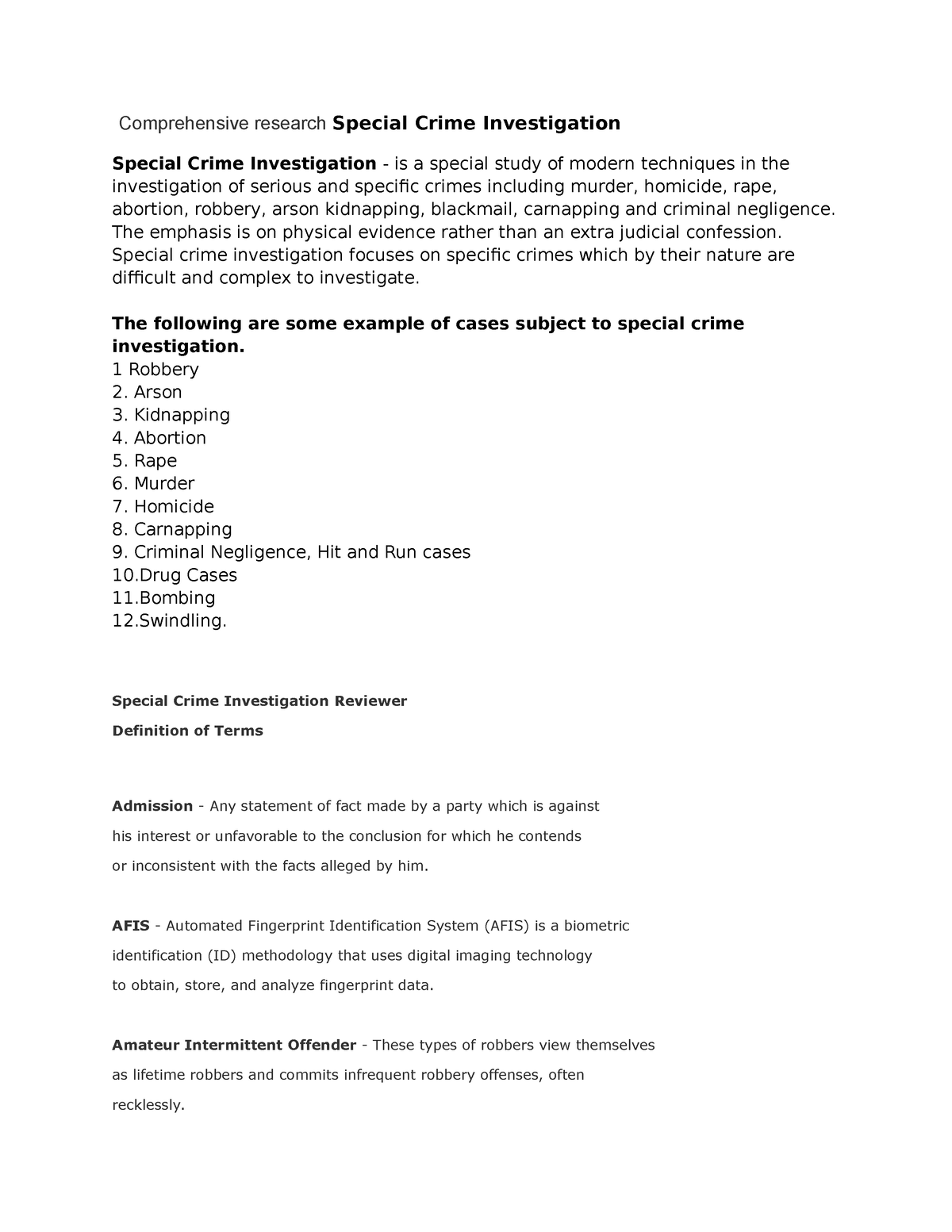 what is special crime investigation essay