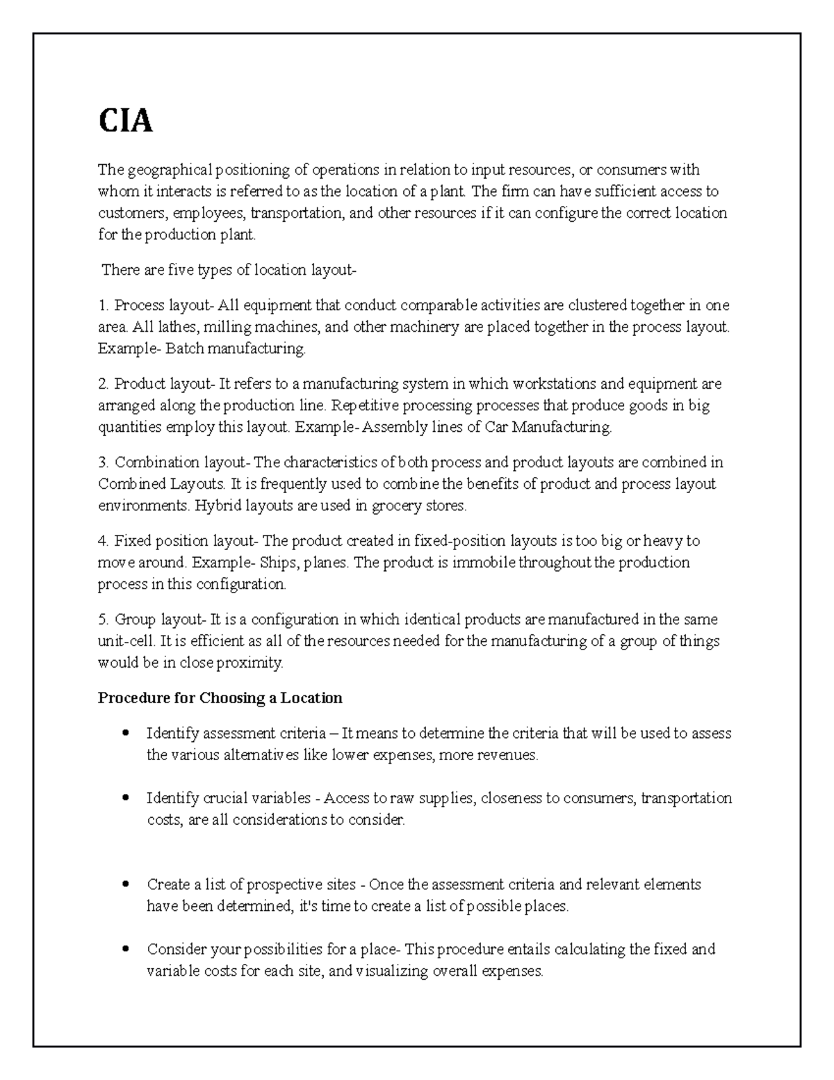 Operations Management Notes and CIA - CIA The geographical positioning ...