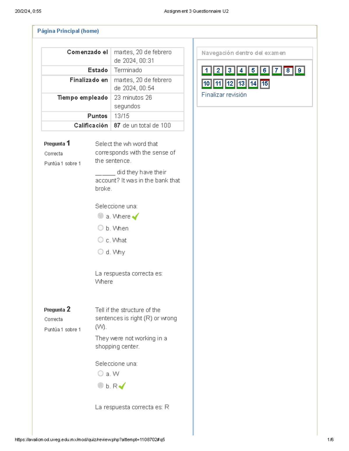 assignment 3 questionnaire u2 examen uveg