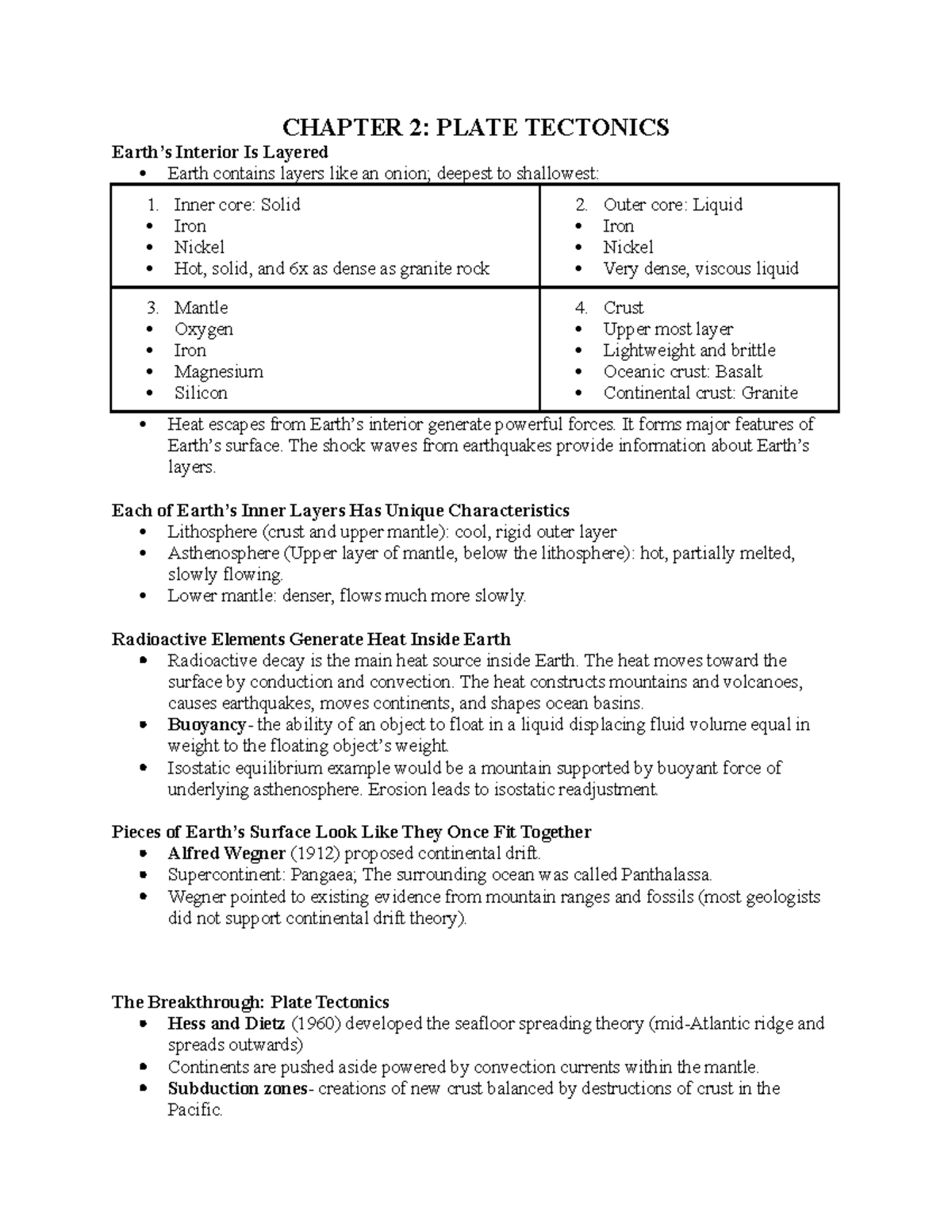 Chapter 2 Plate Tectonics - CHAPTER 2: PLATE TECTONICS Earth’s Interior ...