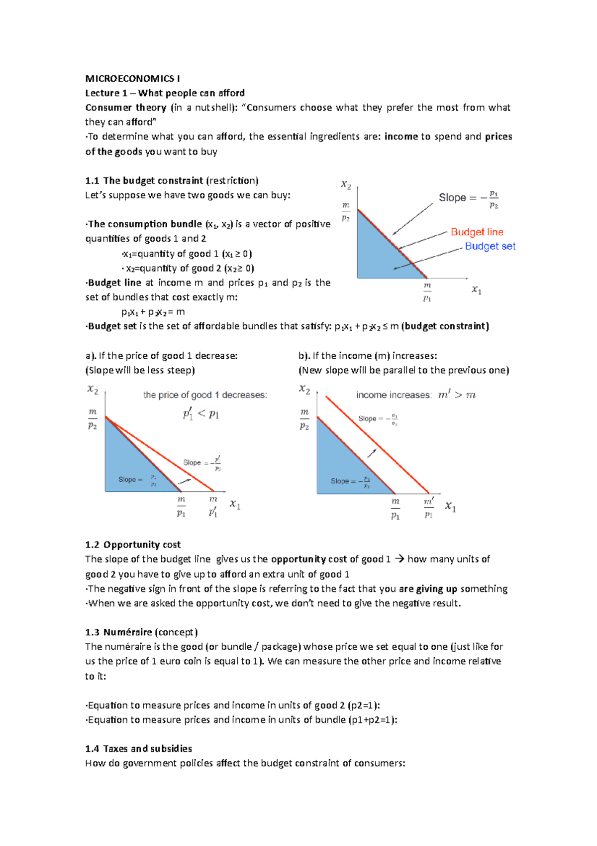 Microeconomics - MICROECONOMICS I Lecture 1 – What people can afford ...