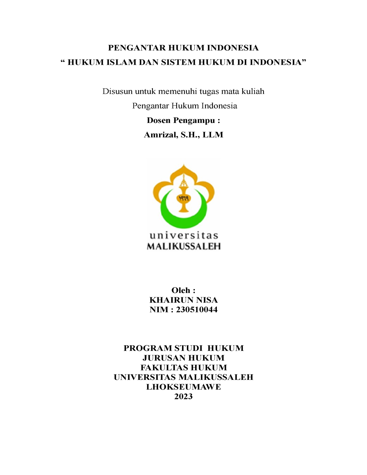 Pengantar Hukum Indonesia - PENGANTAR HUKUM INDONESIA “ HUKUM ISLAM DAN ...