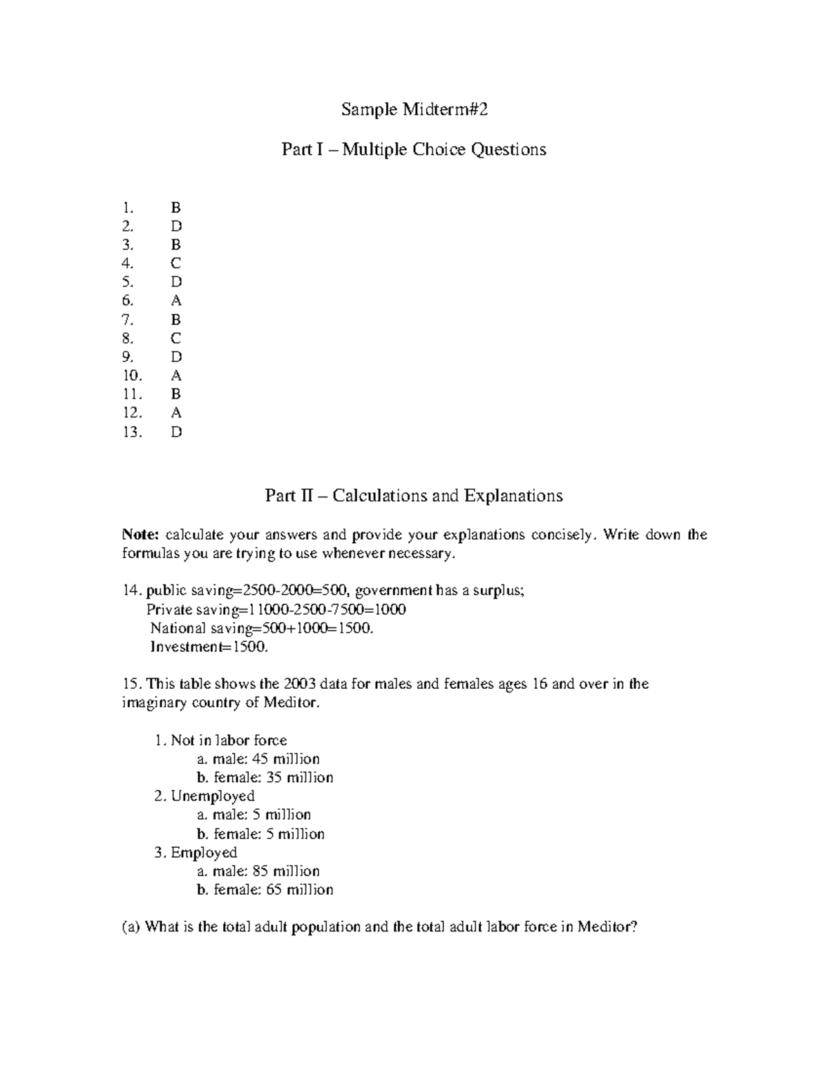 Sample Midterm 2 Answer Key Spr08 - Sample Midterm# Part I – Multiple ...