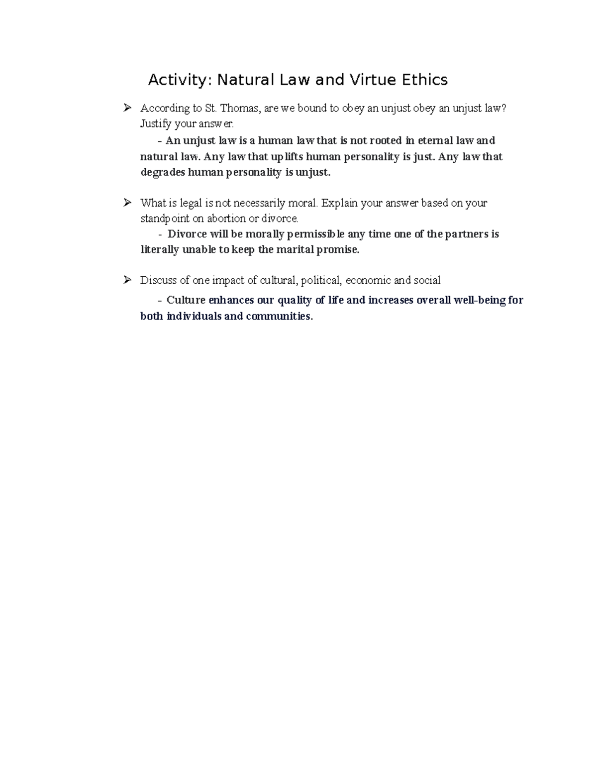 Shaina gonito ethics - LESSON PLAN FOR ART - Activity: Natural Law and ...