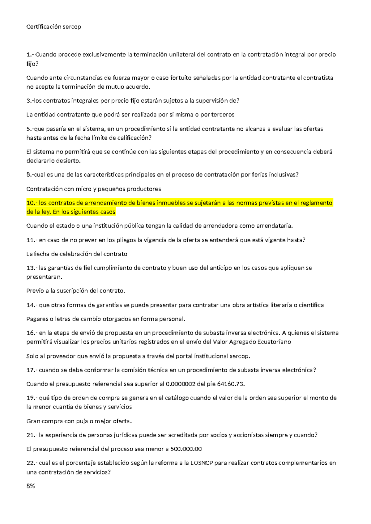 Certificación Sercop Preguntas - Certificación Sercop 1.- Cuando ...