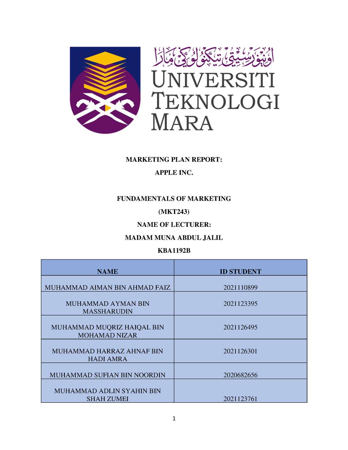 mkt243 group assignment 2022