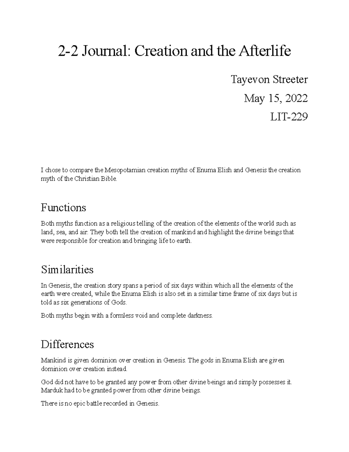 22 Journal Functions Both myths function as a religious telling of