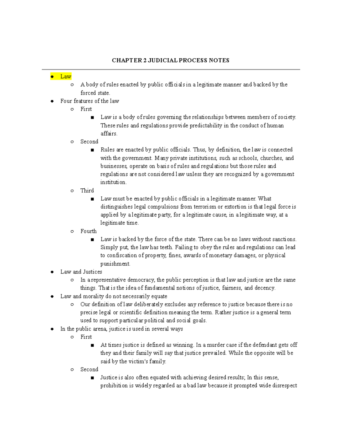 Judicial Process Chapter 2 CHAPTER 2 JUDICIAL PROCESS NOTES Law A