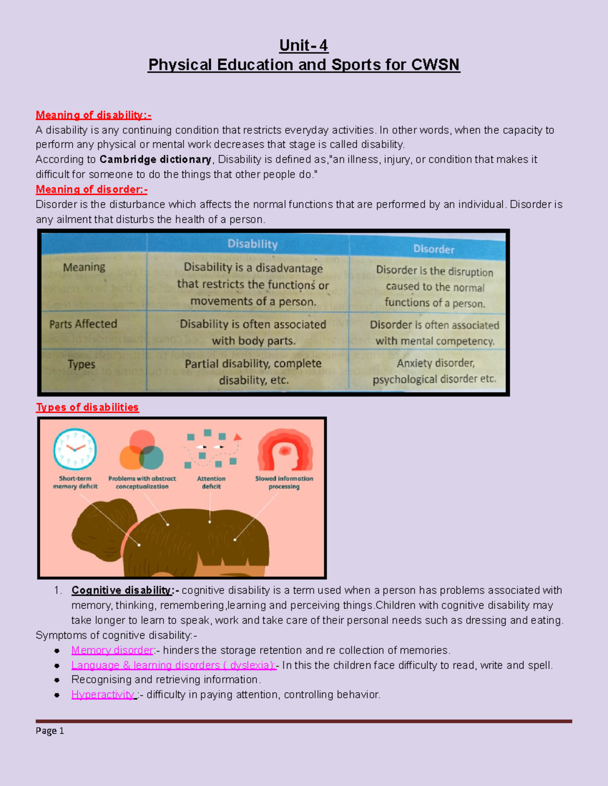 Chapter 4 class 11 - Unit- 4 Physical Education and Sports for CWSN ...