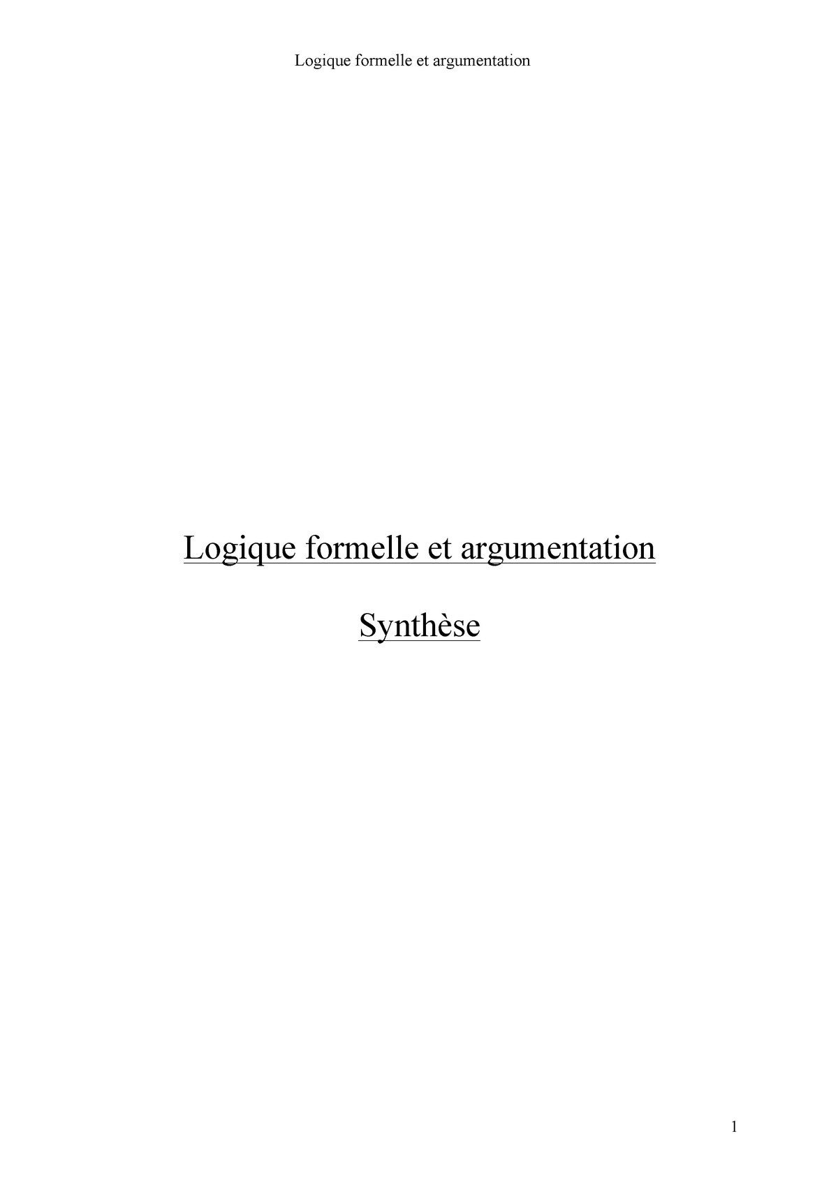 Introduction à La Logique Synthèse Pdf Logique Formelle Et Argumentation Synthèse Partie 1 5177