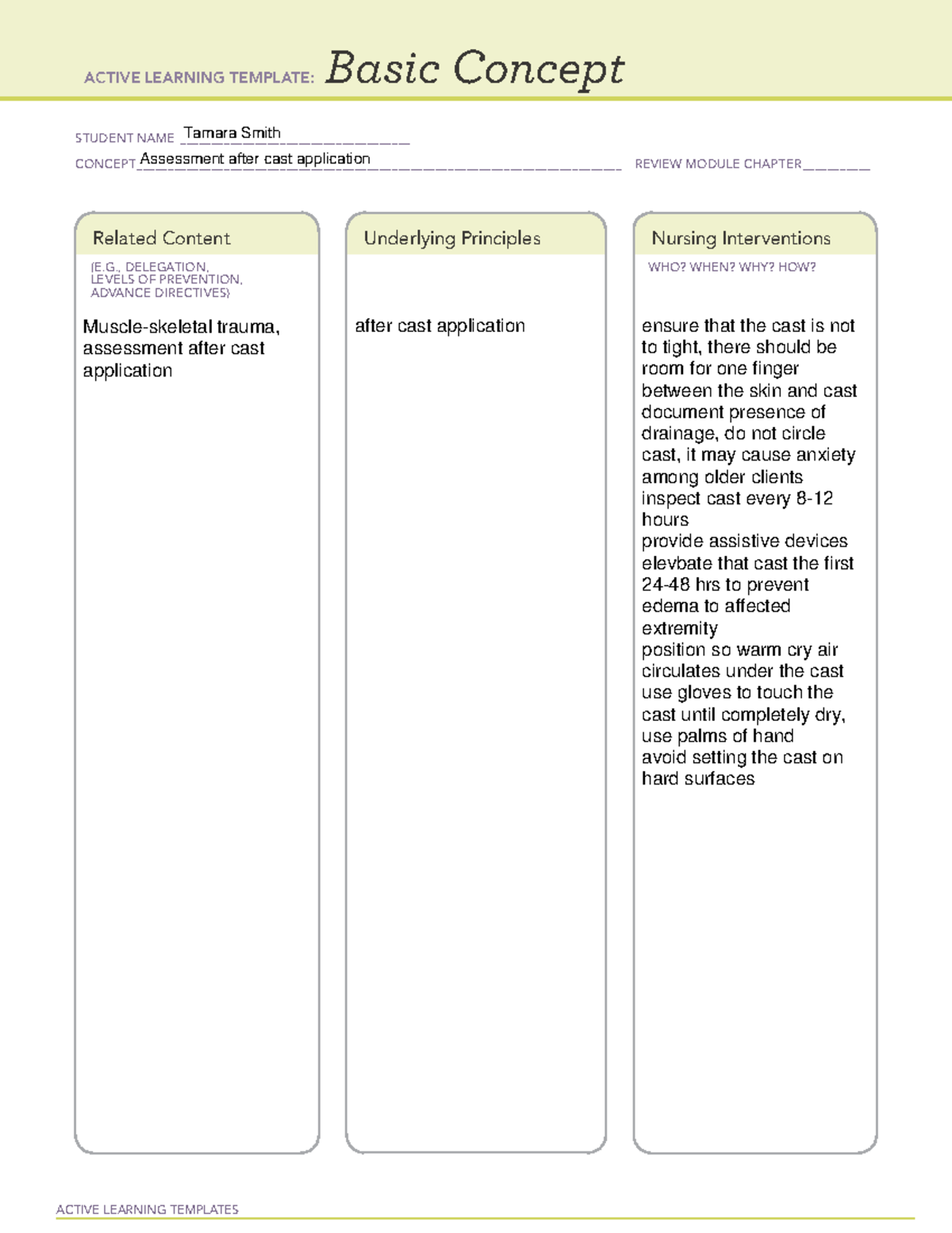 Assessment after cast application Basic ACTIVE LEARNING TEMPLATES
