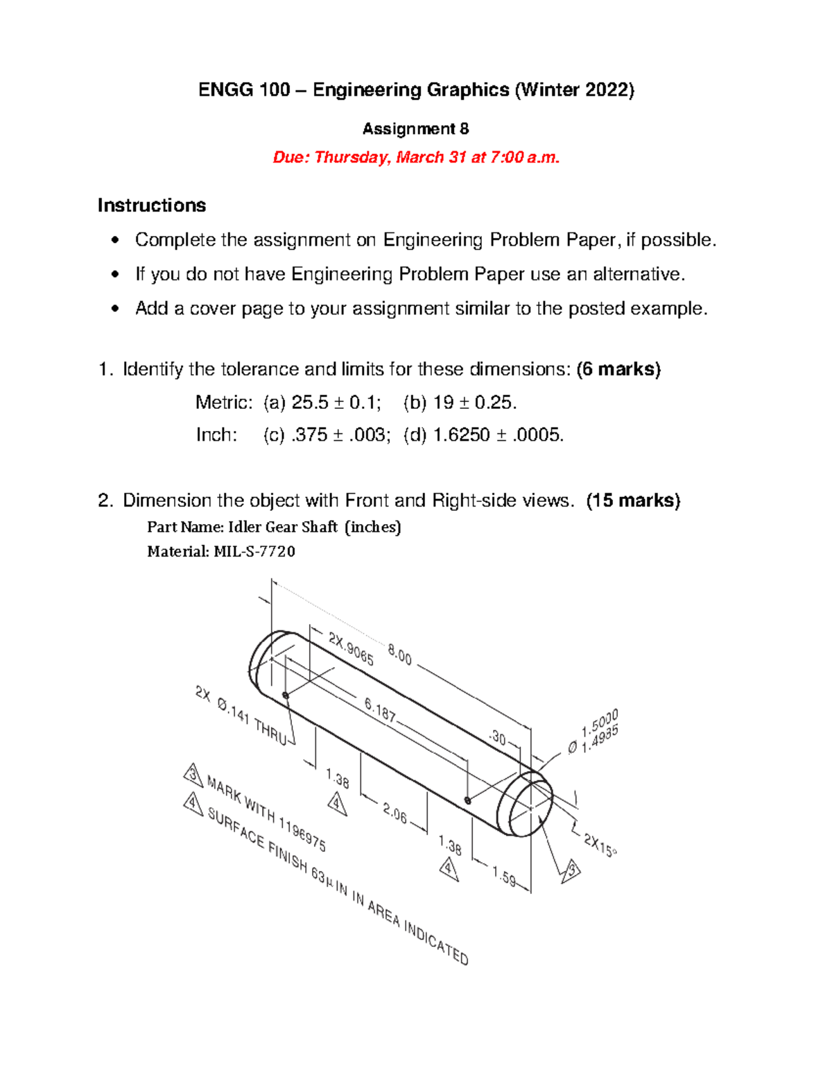 Assignment 8 (Winter 2022) - ENGG 100 – Engineering Graphics (Winter ...