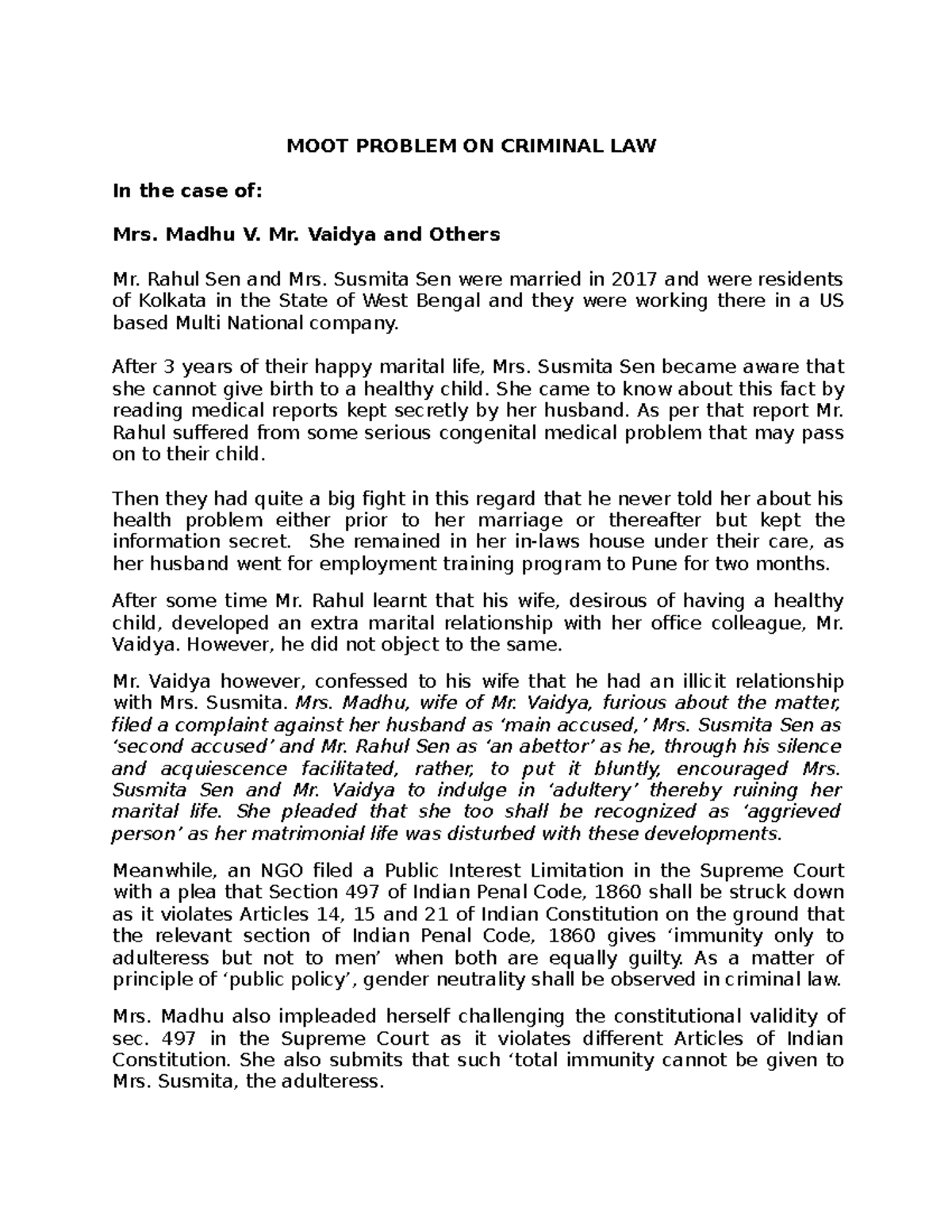 Moot-problem 3yrs-sem-vi- Criminal - MOOT PROBLEM ON CRIMINAL LAW In ...