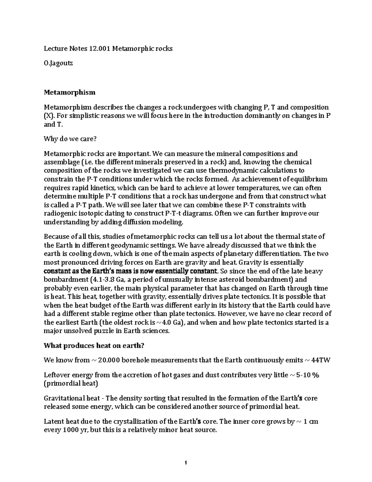 Metamorphic rocks - Lecture Notes 12 Metamorphic rocks O Metamorphism ...