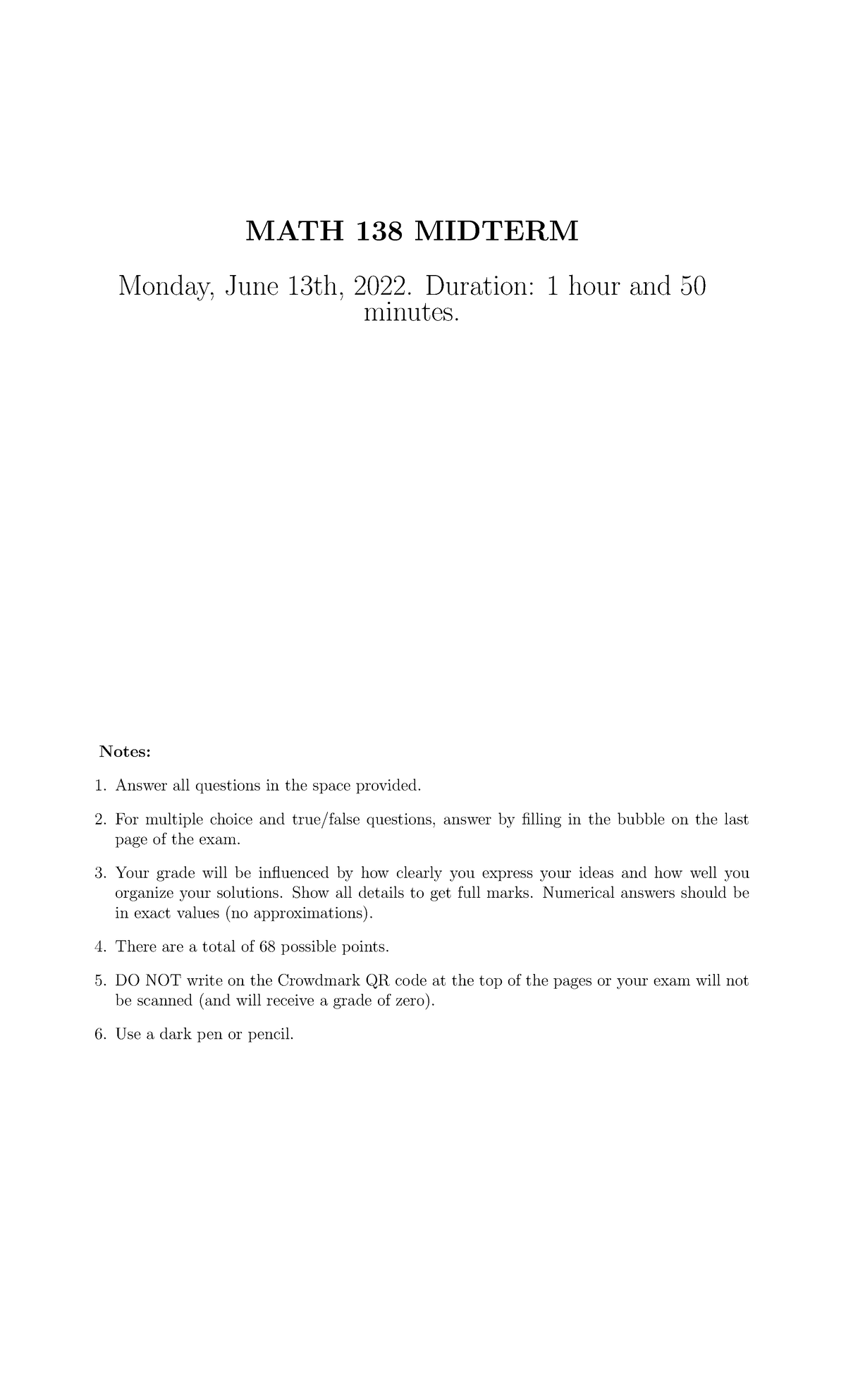 Midterm - 22S Solution - math 136 practice material and potential exam ...