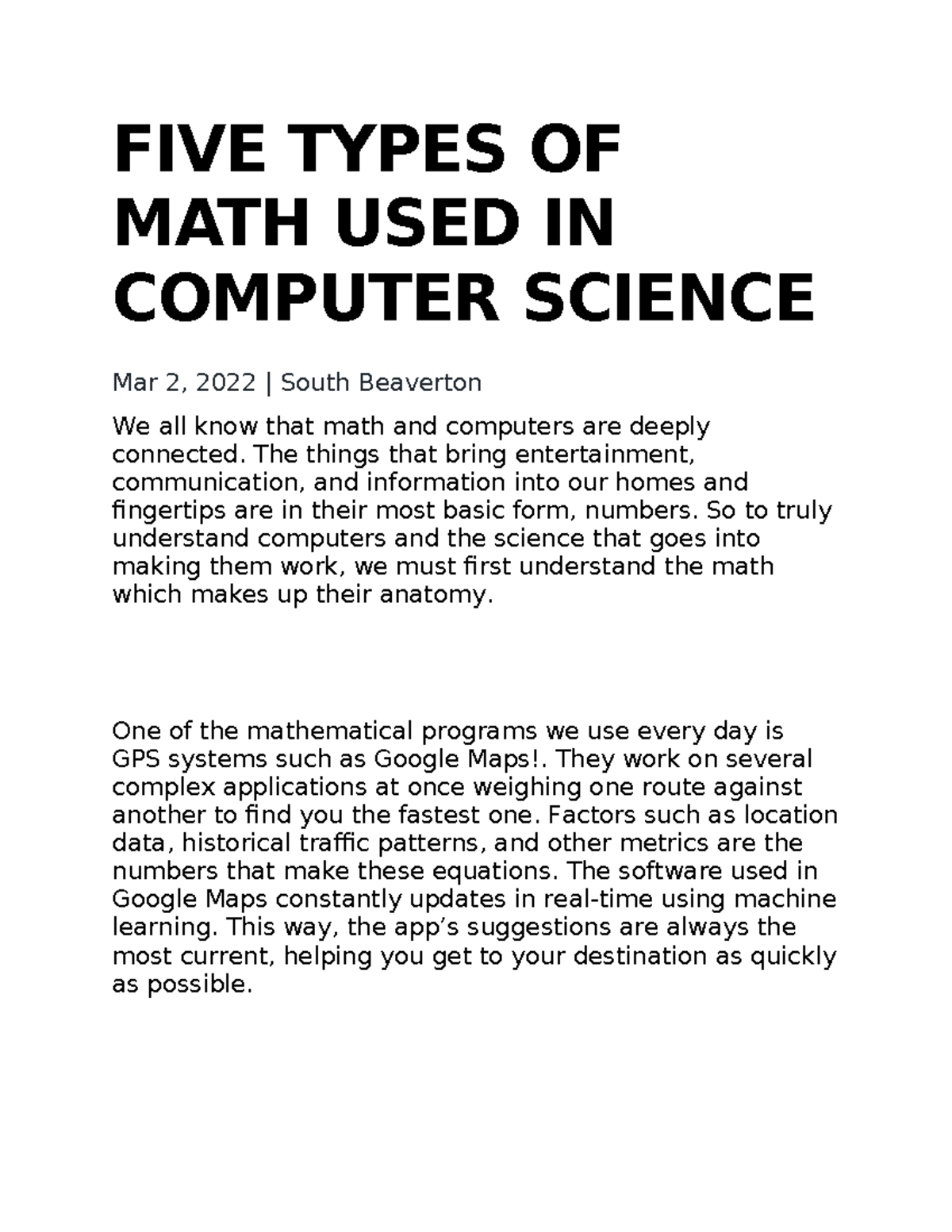 Five types of Math used in computer science - FIVE TYPES OF MATH USED ...