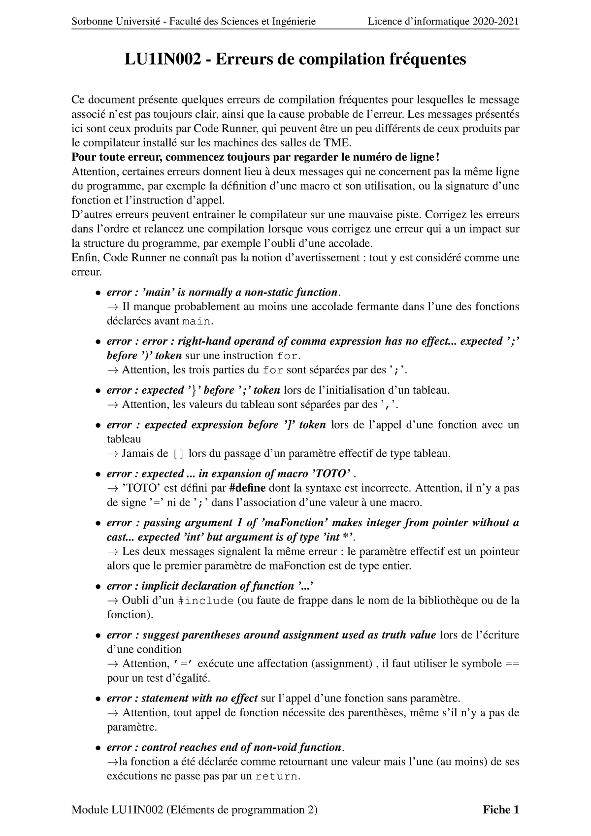 Memo Compilator C Pdf - Sorbonne Universit ́e - Facult ́e Des Sciences ...