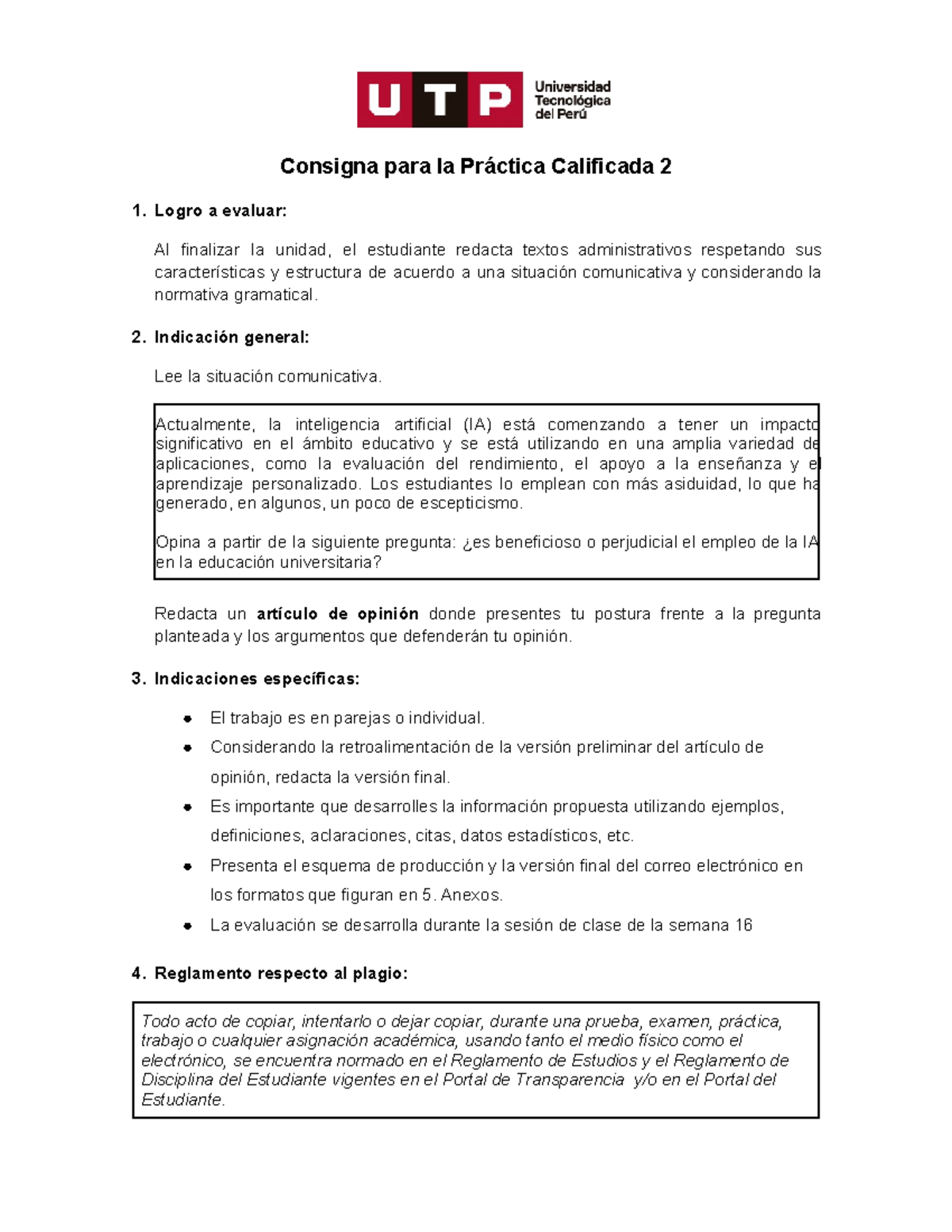 Practica P2 - PC2 - Consigna Para La Práctica Calificada 2 1. Logro A ...