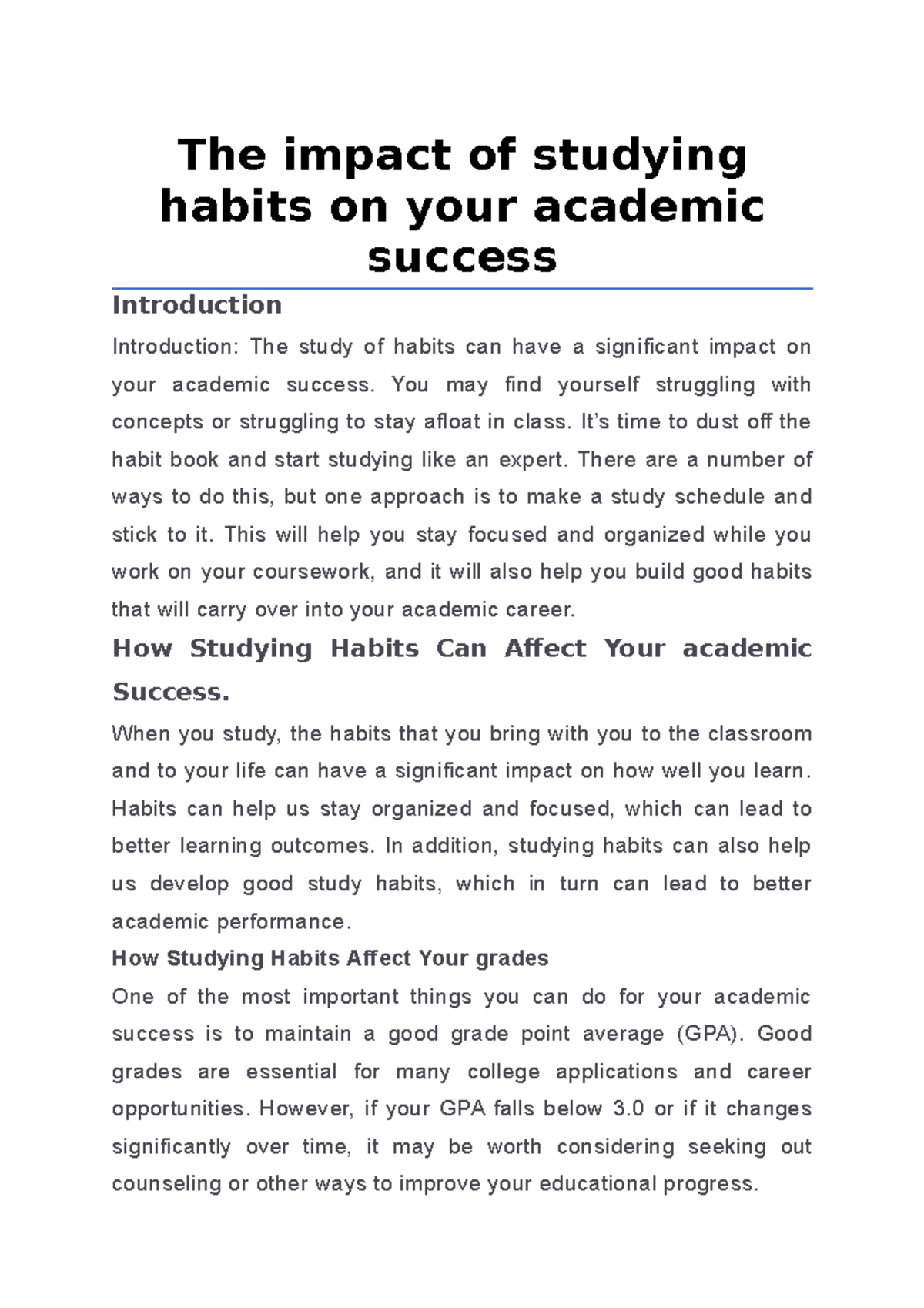 The impact of studying habits on your academic success - The impact of ...