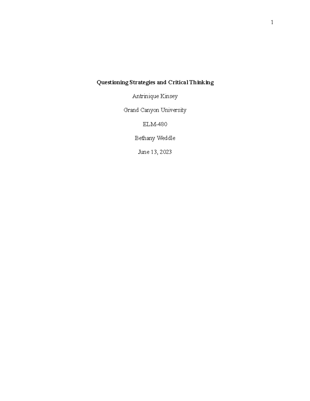 questioning strategies and critical thinking elm 480