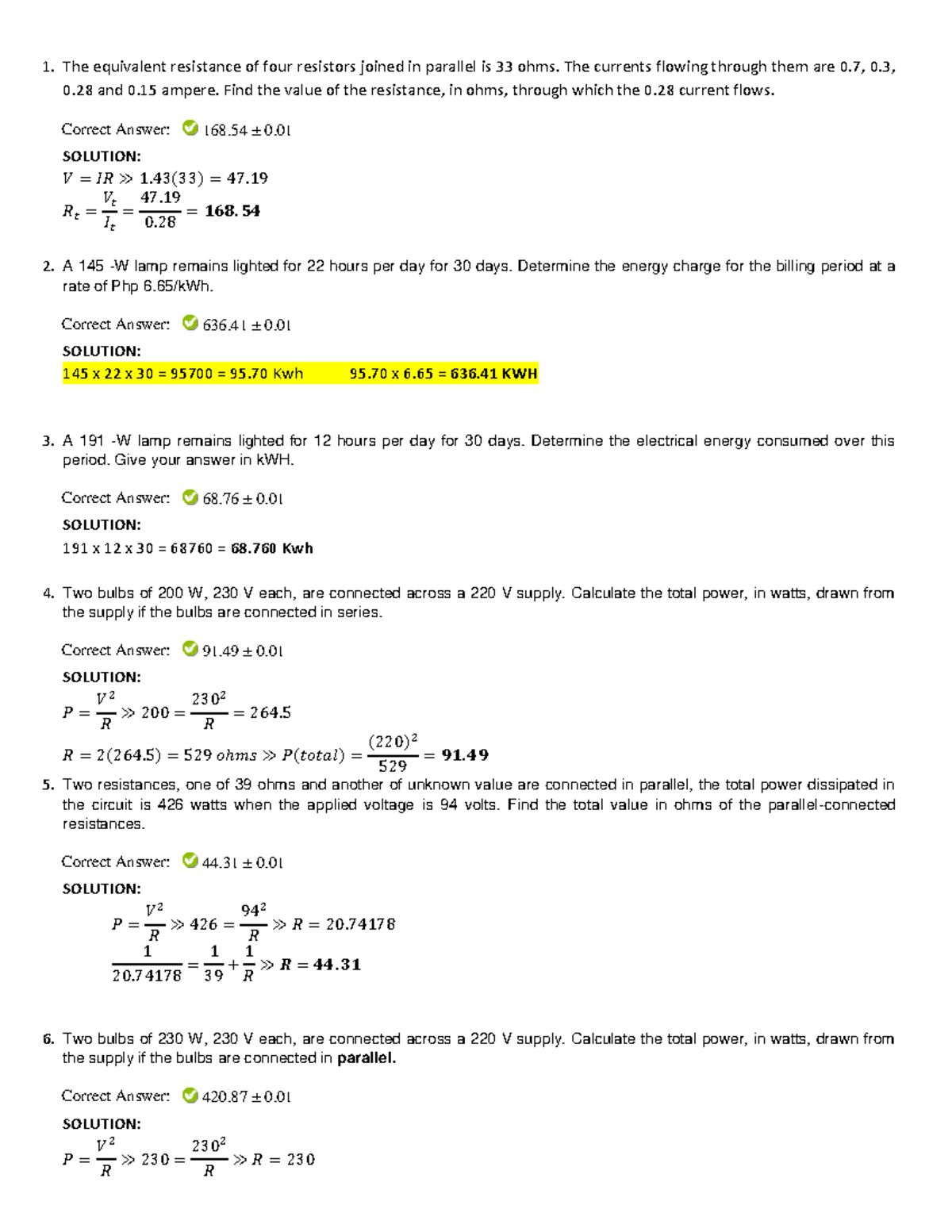 EE114 MOD1 EXAM - qwrgefbfhdjv - The equivalent resistance of four ...