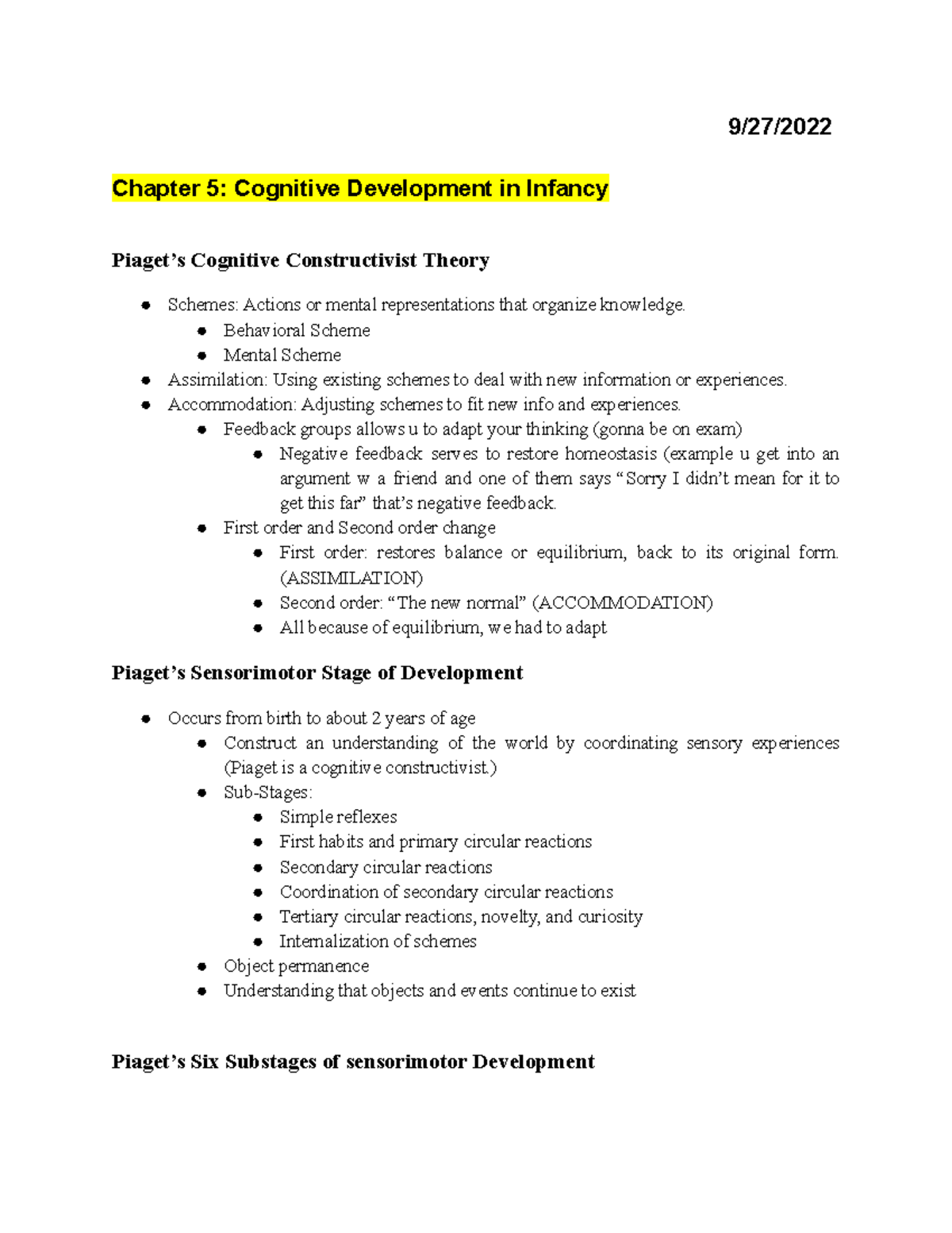 Developmental Psychology Chapter 5 - 9/27/ Chapter 5: Cognitive ...