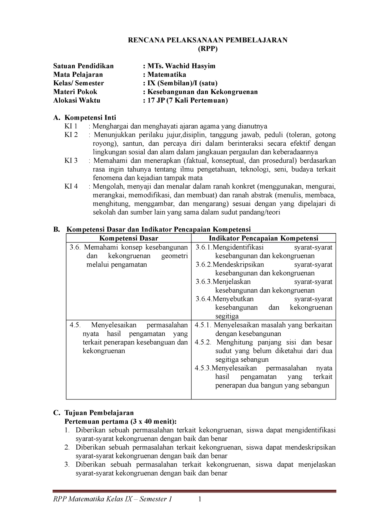 RPP Bab IV (Kekongruenan Dan Kesebangunan) - RENCANA PELAKSANAAN ...