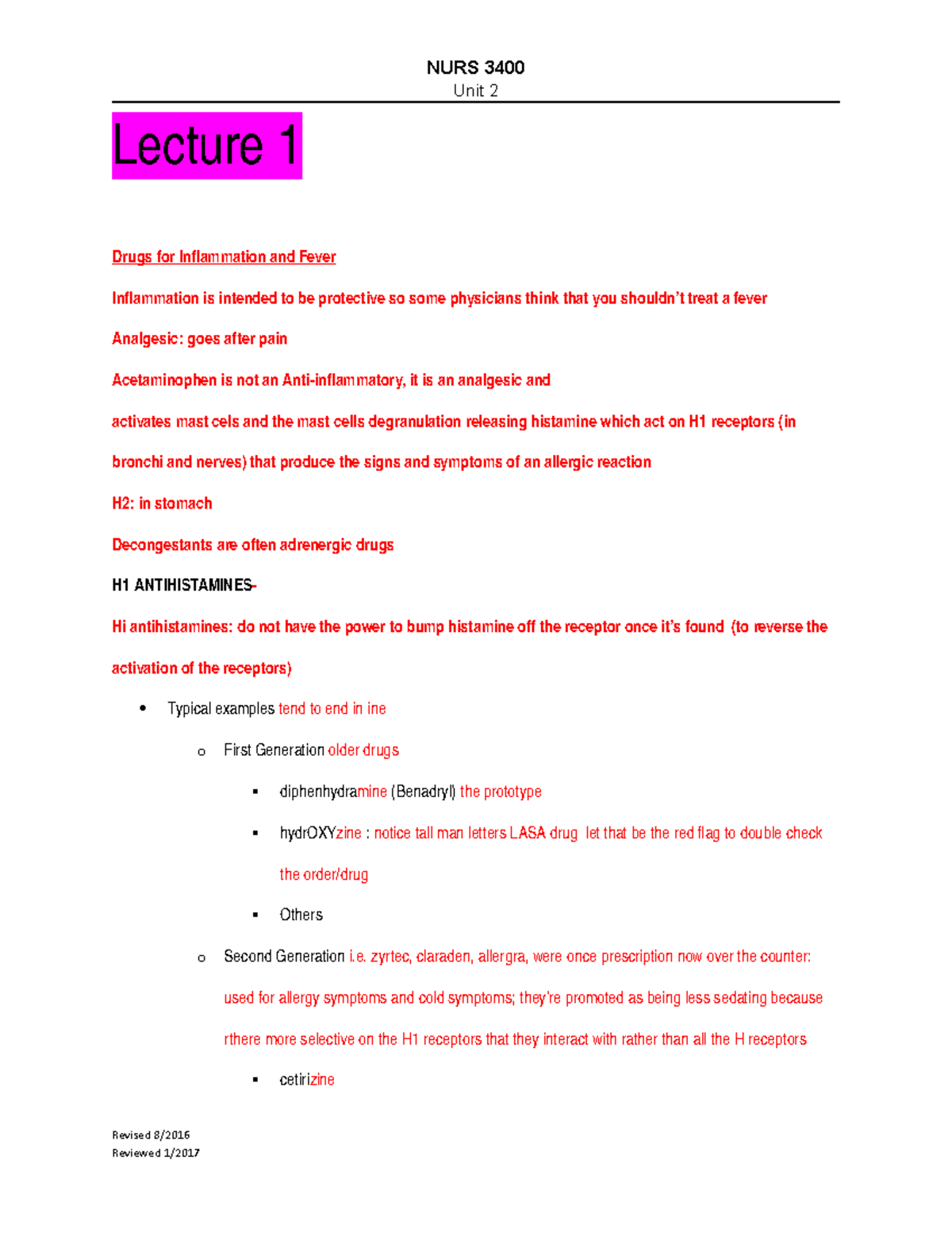 Unit 2 Pharm Compiled - unit 2 notes - Unit 2 Lecture 1 Drugs for ...