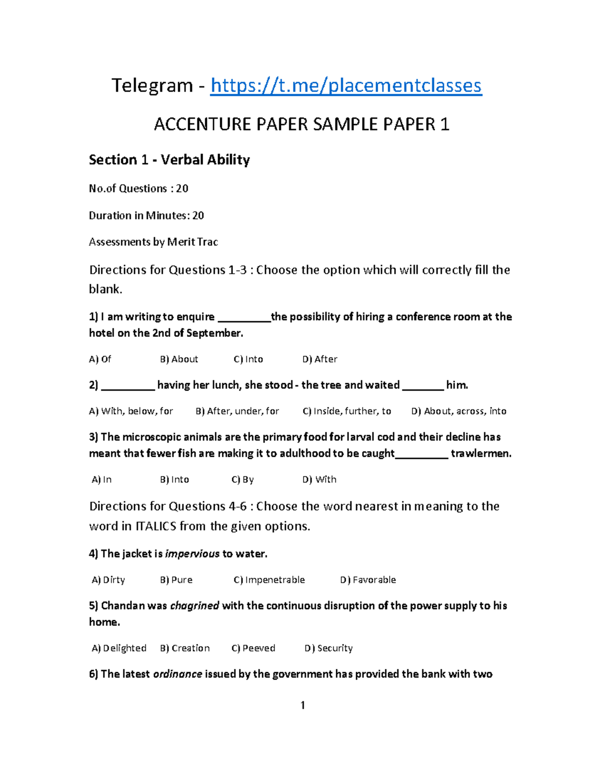 Accenture Paper 1 Placement Classes - Telegram - t/placementclasses ...