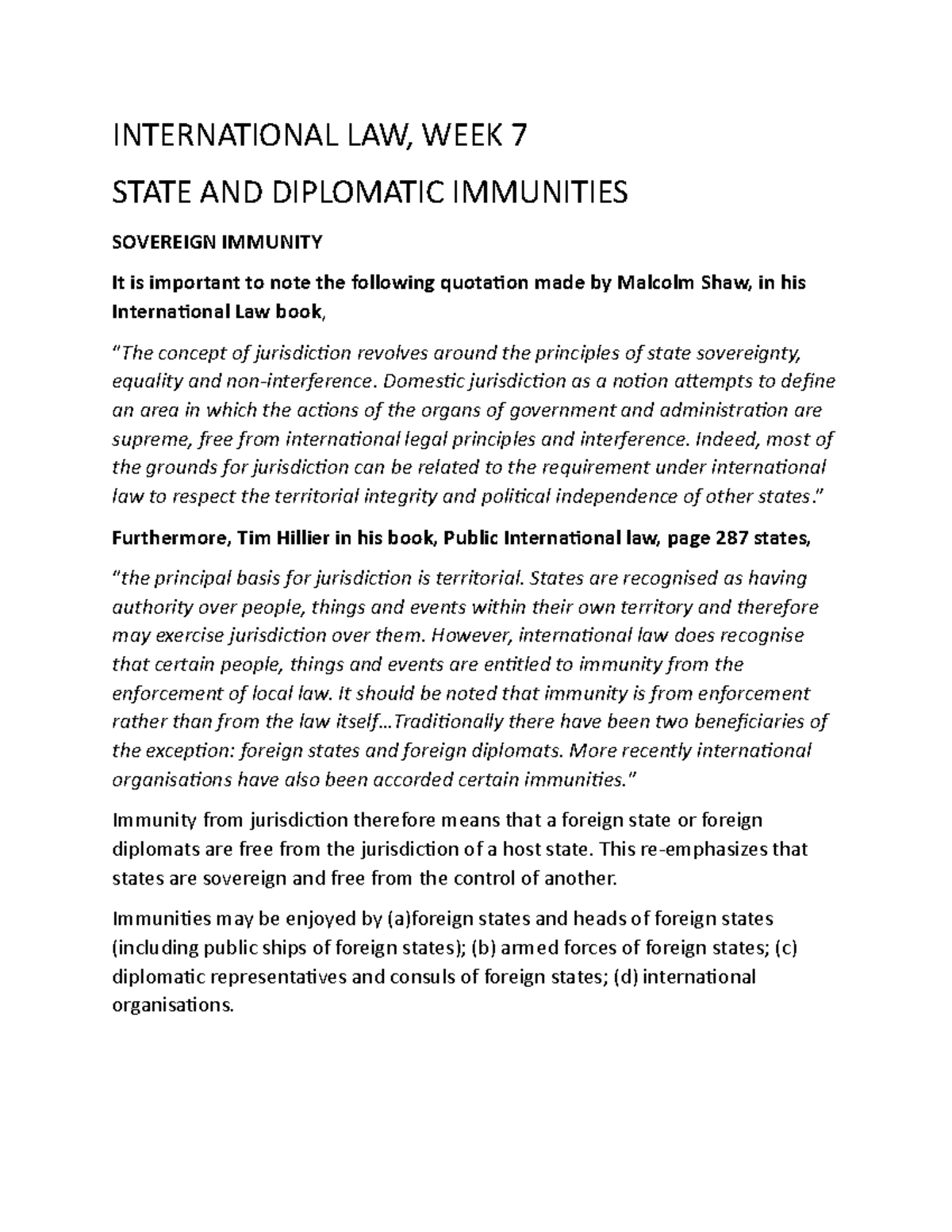 Sovereign, State, Diplomatic And Consular Immunities - INTERNATIONAL ...