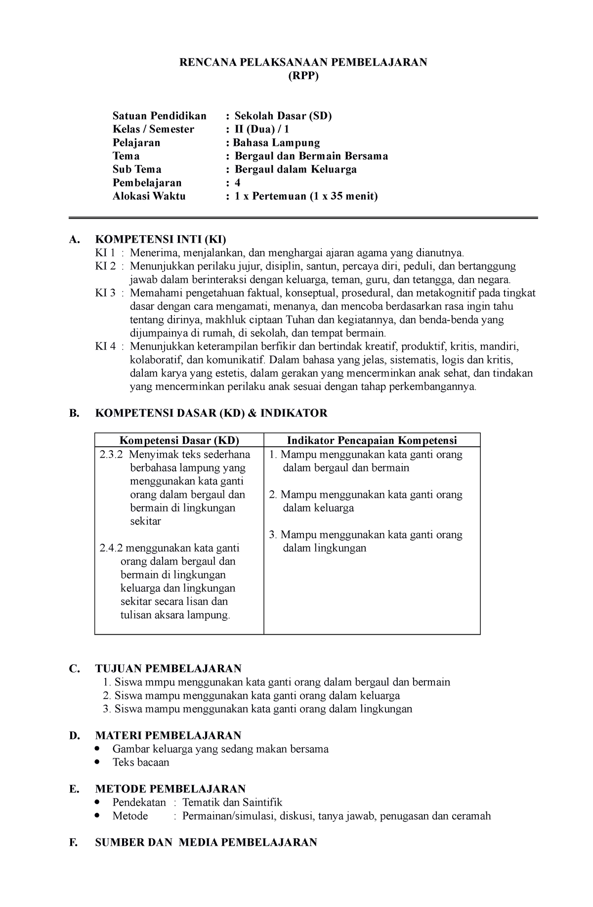 RPP B. Lampung PB 4 2B - Dadffg - RENCANA PELAKSANAAN PEMBELAJARAN (RPP ...
