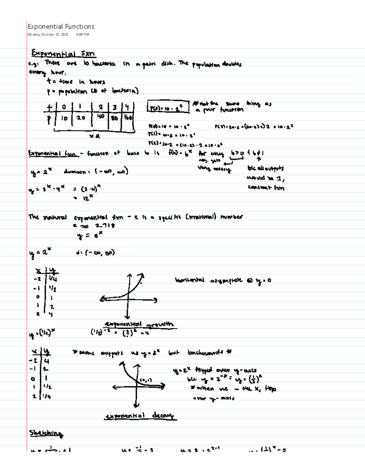 Exponential functions - MATH 9 - džƉŽŶĞŶƚŝĂů &ƵŶĐƚŝŽŶƐ DŽŶĚĂLJ͕ KĐƚŽďĞƌ ...