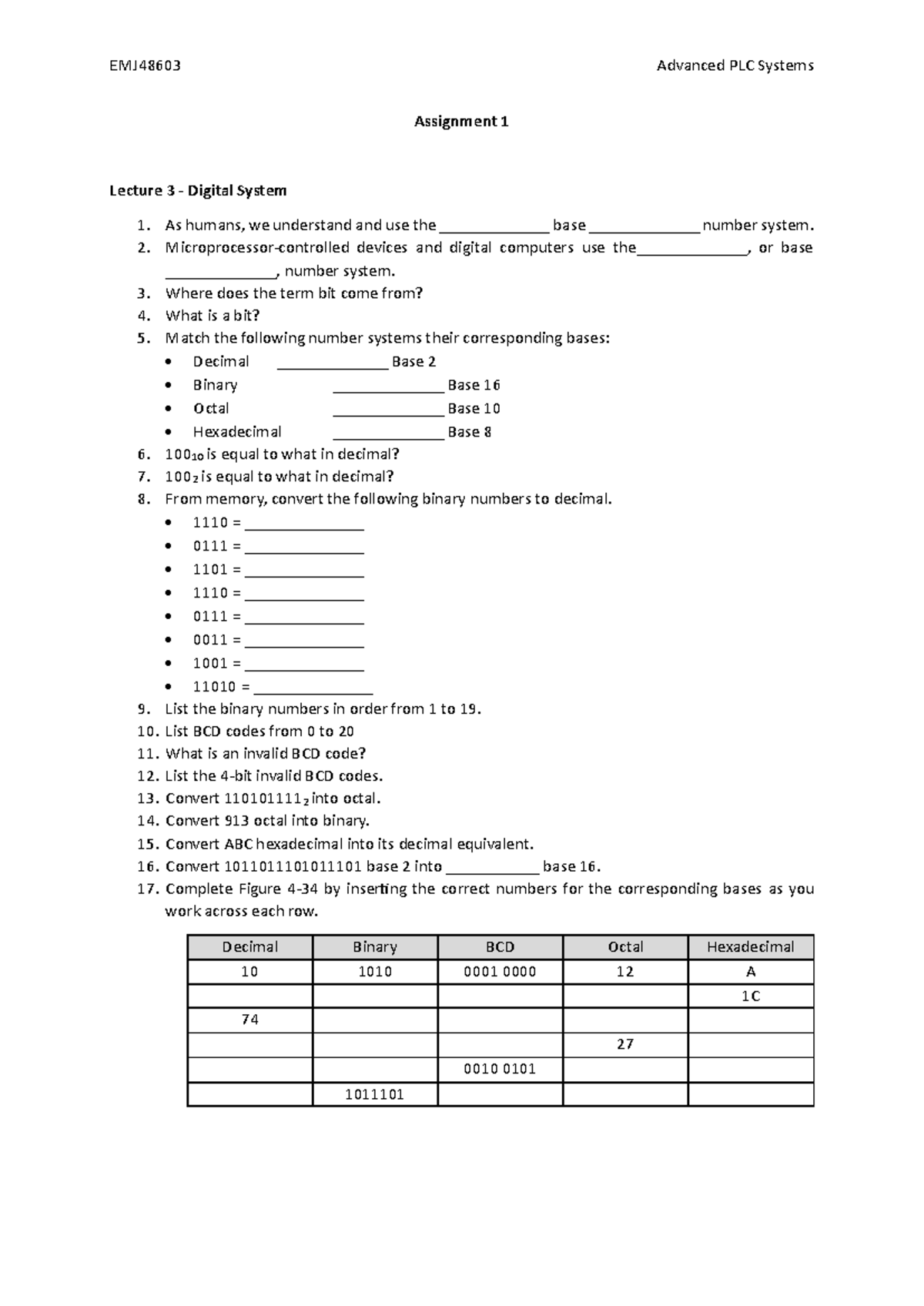 PLC assignments for exam preparations - EMJ 48603 Advanced PLC Systems ...