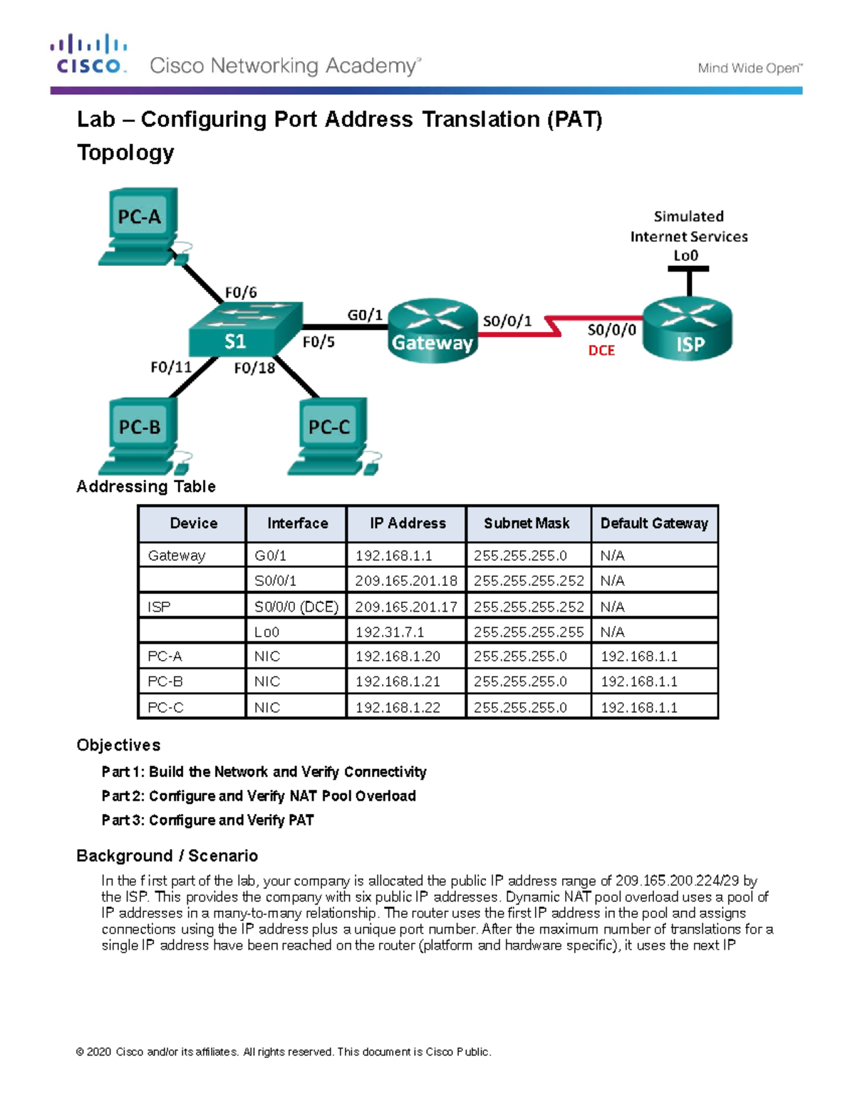 Lab 9 - Routing and Switching lab course week 9 - © 2020 Cisco and/or ...