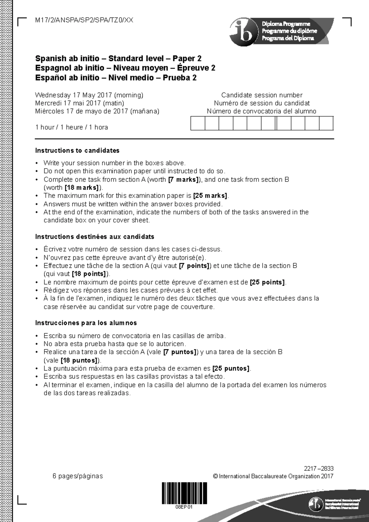 De compras questions - this is the IBDP past paper of Spanish ab initio paper, one question for ...