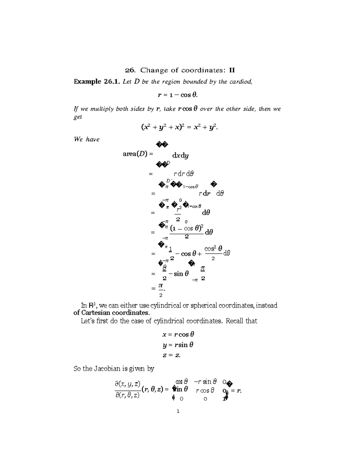 Change of coordinates II - D − = r dr dθ −π 0 = 2 − cos θ + −π = 2 − ...