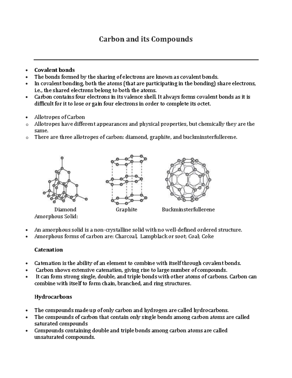 Carbon and its compounds - Carbon and its Compounds Covalent bonds The ...