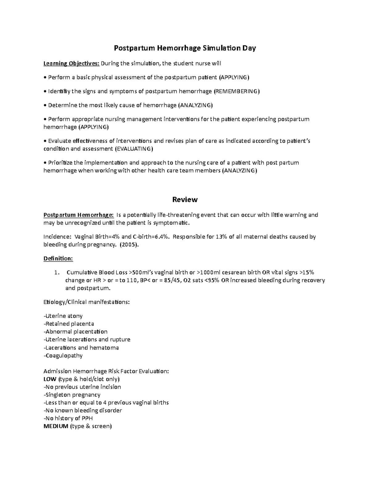 Postpartum Hemorrhage Review - Postpartum Hemorrhage Simula 2 on Day ...